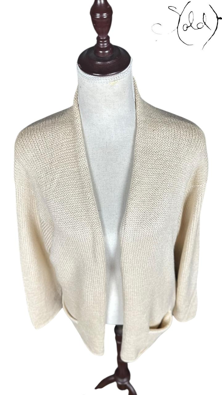 Hermès Silk Cardigan Cream Open-Knit 1990s Size 44, Hardware detail | Sold Attire