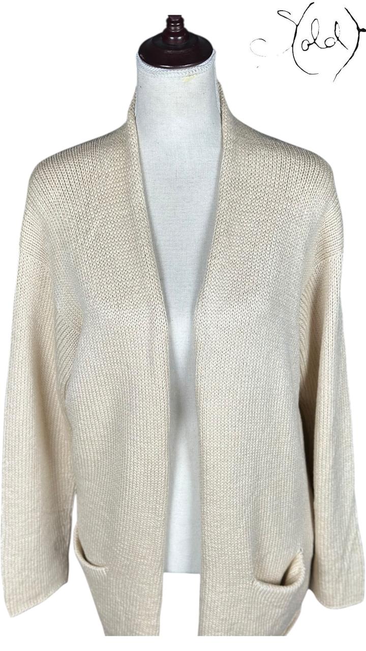 Hermès Silk Cardigan Cream Open-Knit 1990s Size 44, Back view | Sold Attire