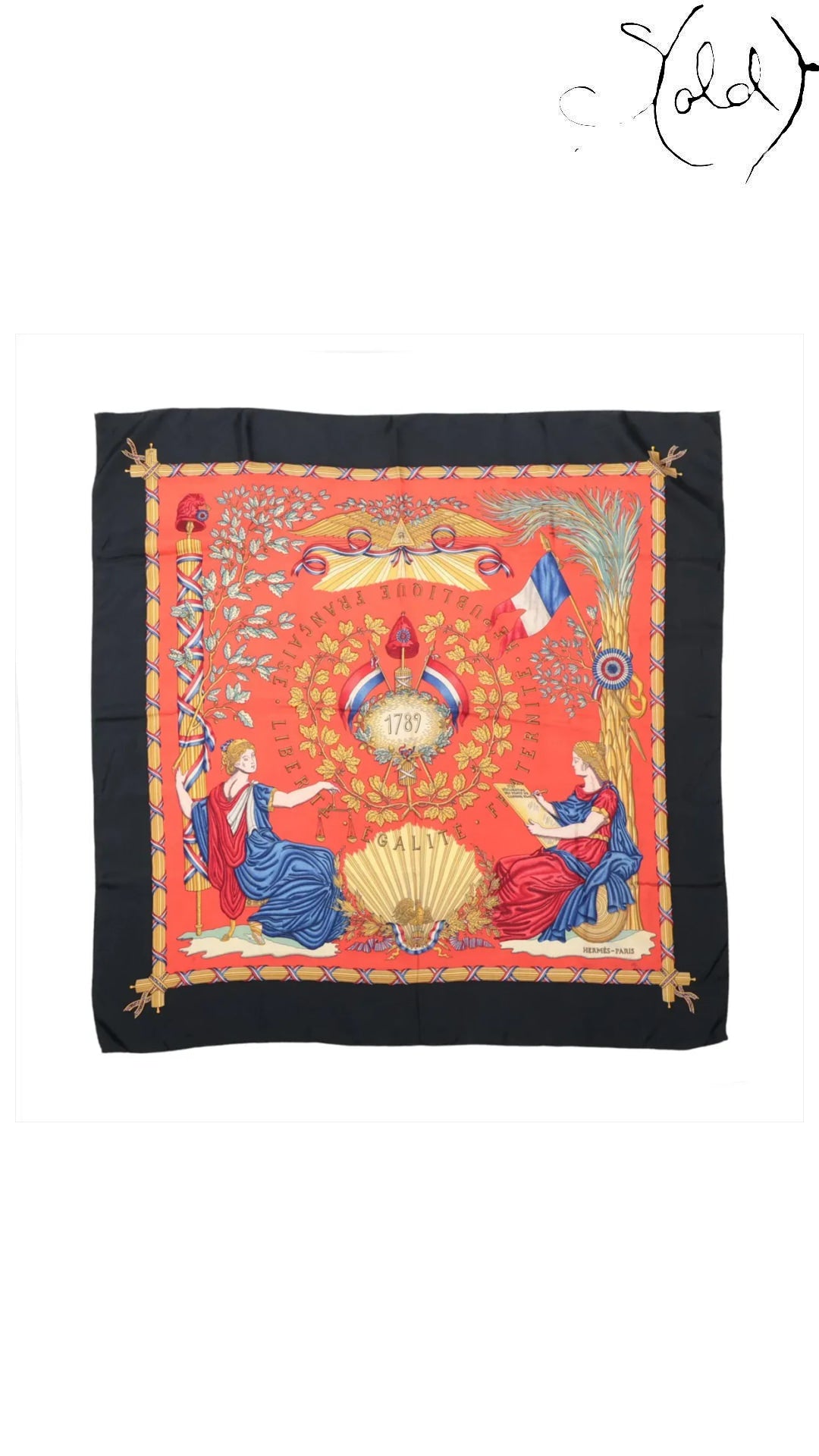 Hermes Carre 90 Liberte Egalite Fraternite Silk Scarf — full view