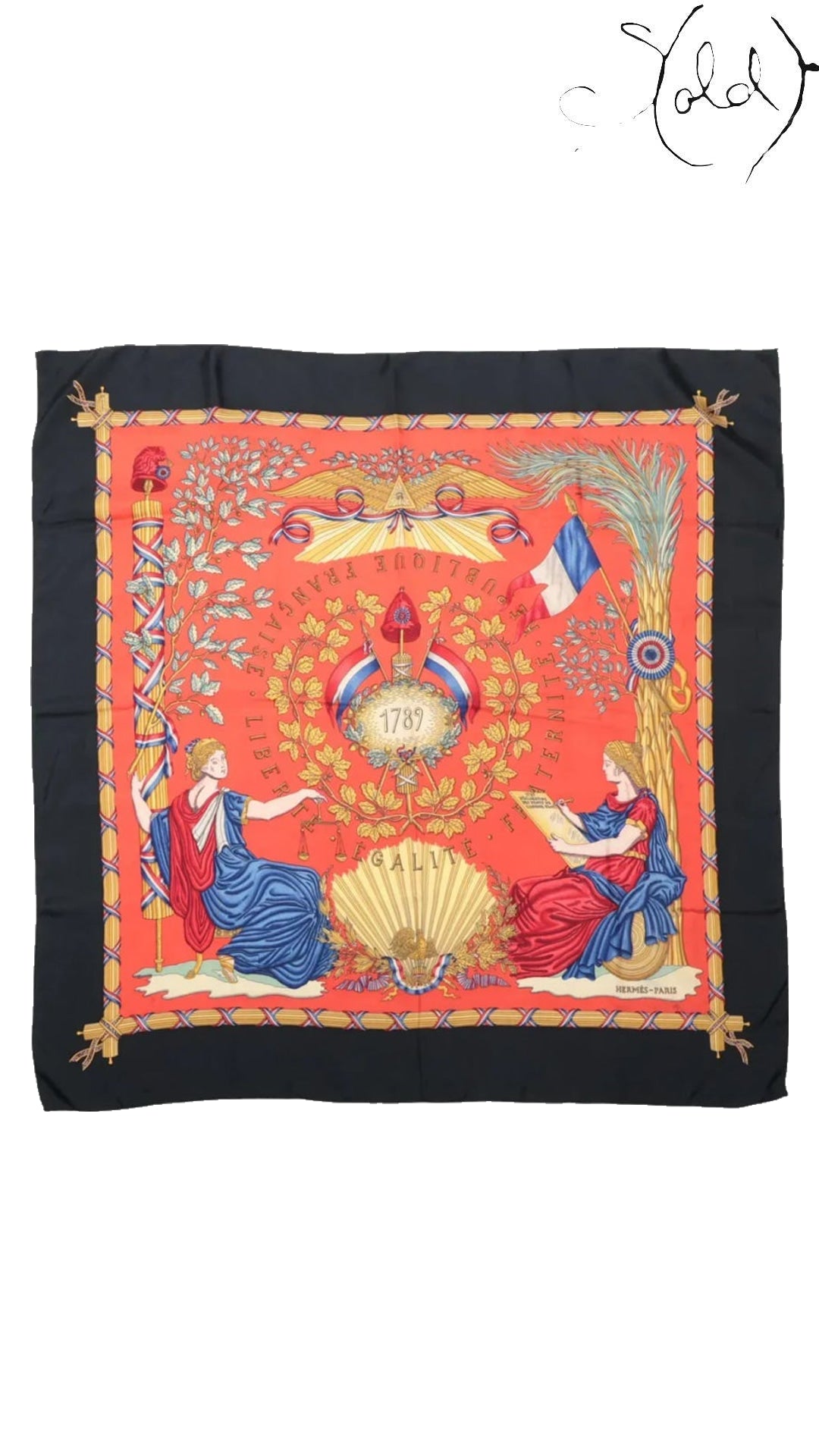 Hermes Carre 90 Liberte Egalite Fraternite Silk Scarf - full view