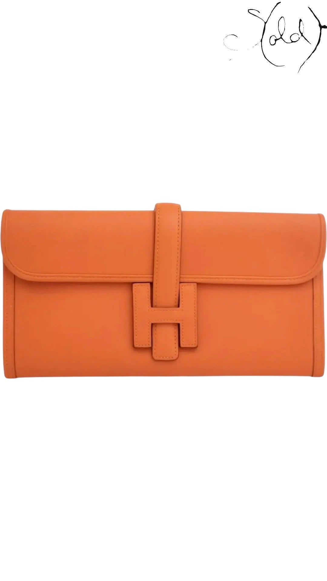 Hermès Jige 29 Swift Leather Clutch Orange, Base view | Sold Attire