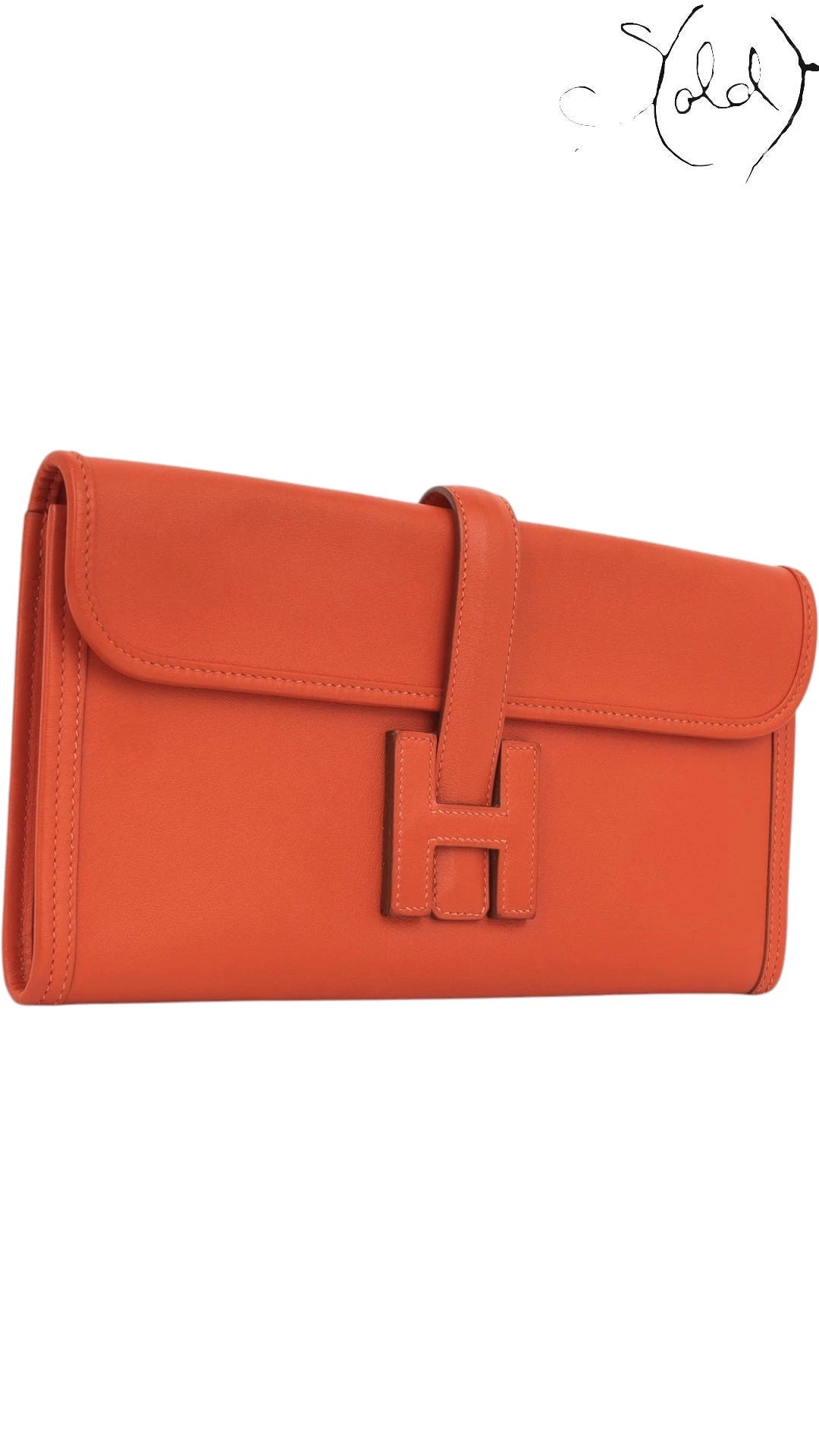 Hermès Jige 29 Swift Leather Clutch Orange, Hardware detail | Sold Attire
