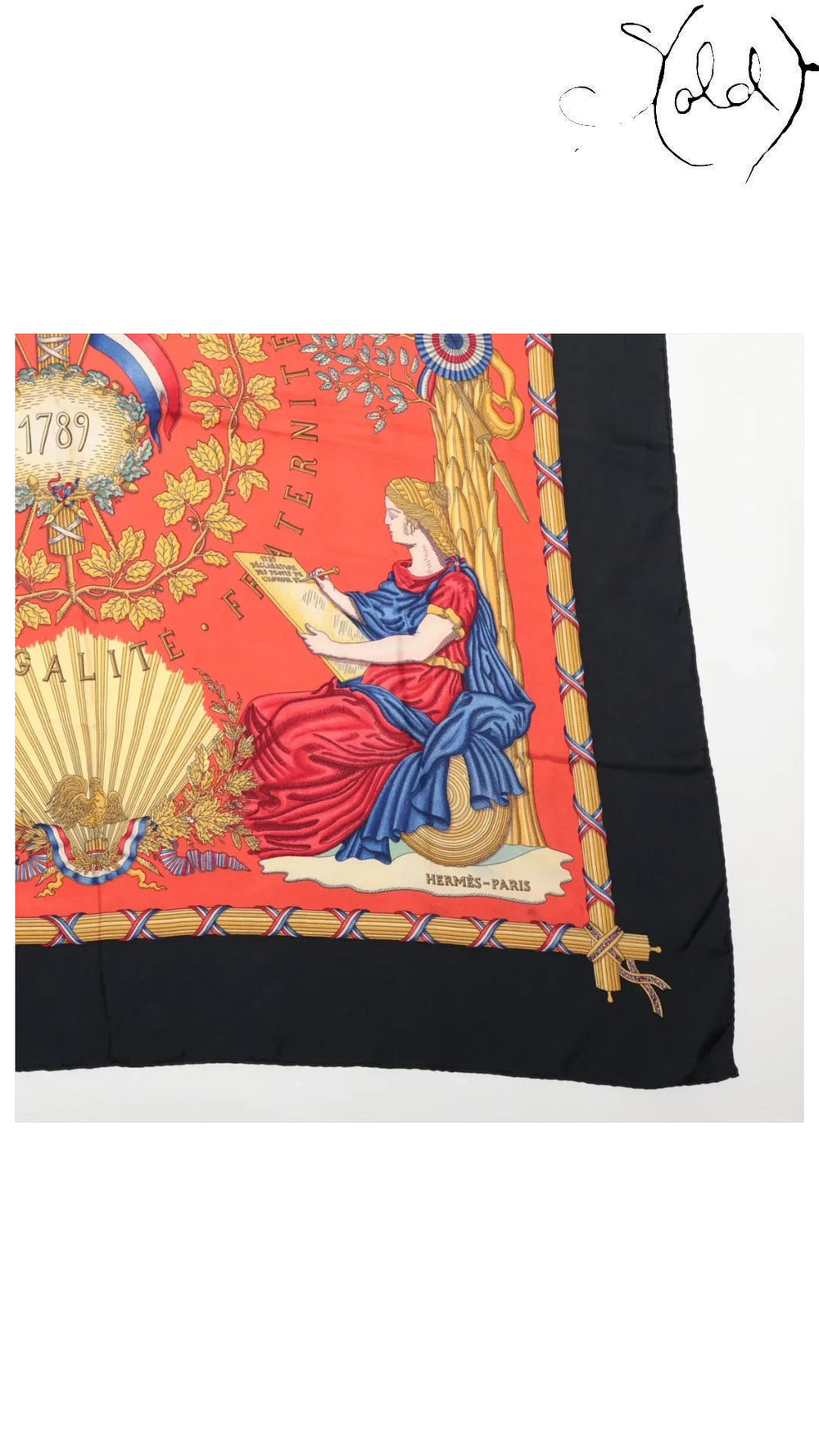 Hermes Carre 90 Liberte Egalite Fraternite Silk Scarf — detail view 4