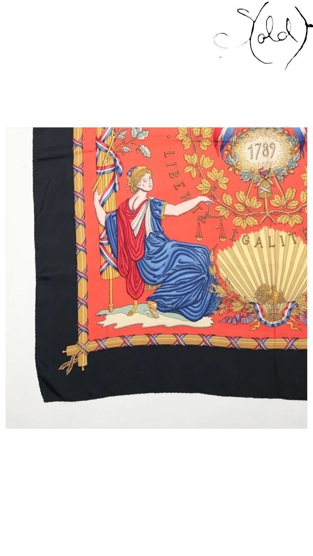 Hermes Carre 90 Liberte Egalite Fraternite Silk Scarf — detail view 5