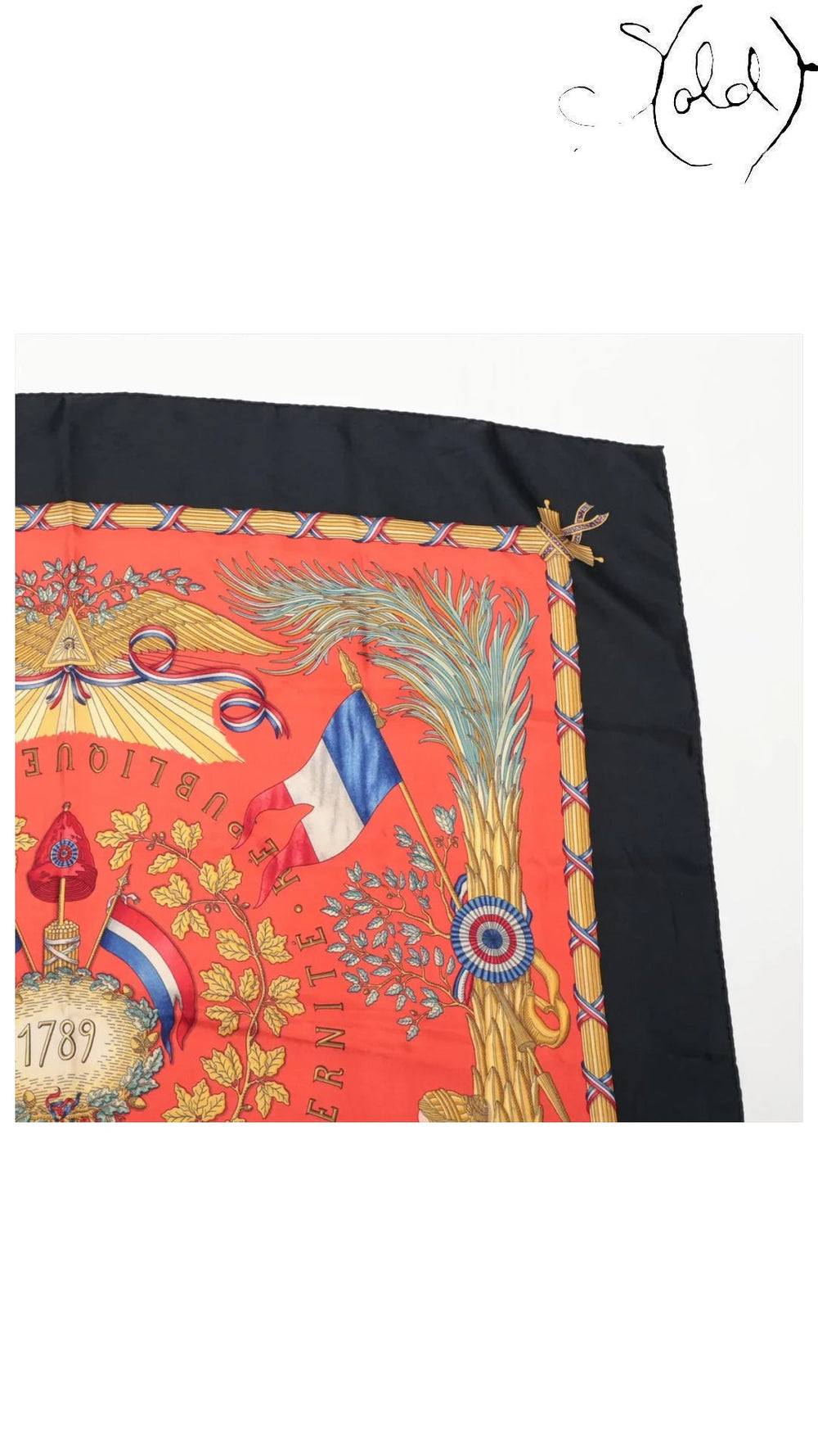 Hermes Carre 90 Liberte Egalite Fraternite Silk Scarf — detail view 3