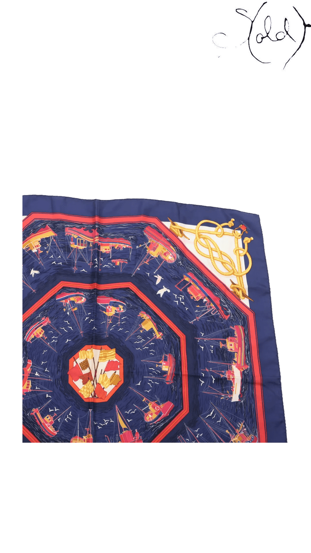 Hermès Retour de Pêche 90 Navy Silk Scarf - view 3