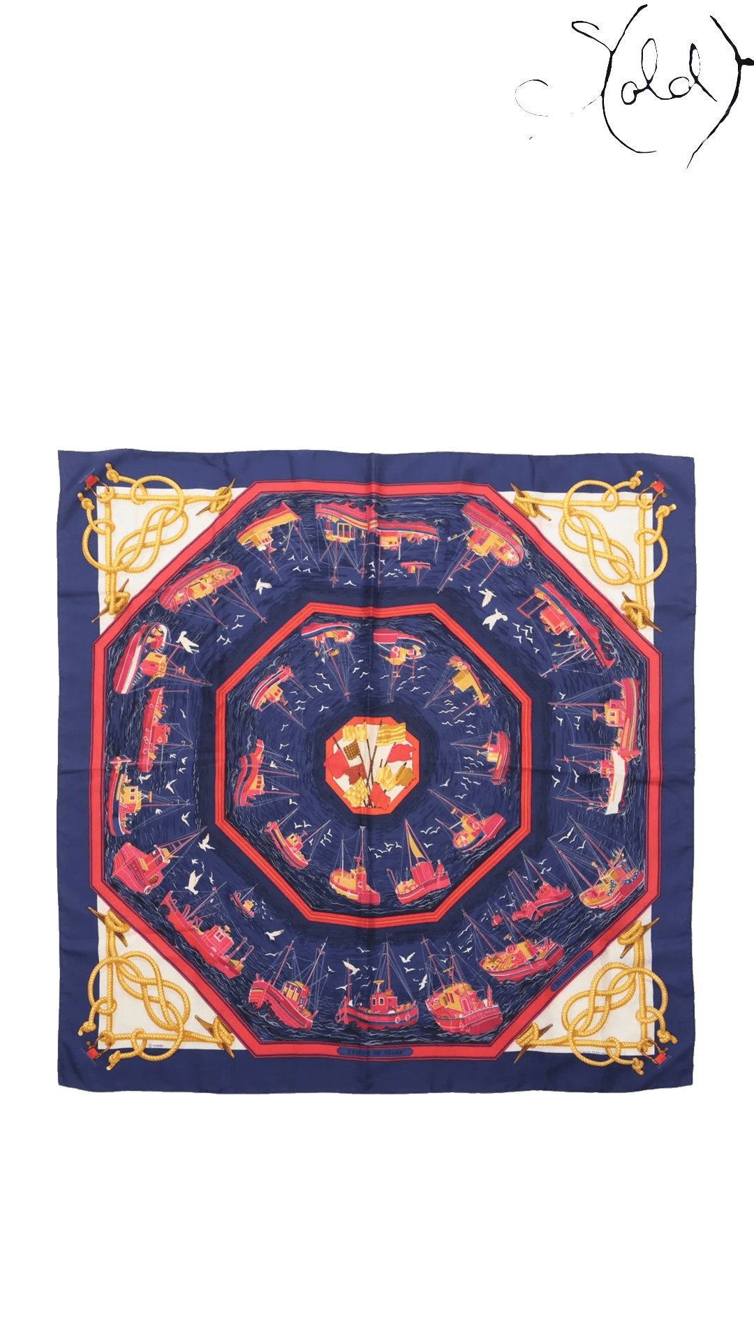 Hermès Retour de Pêche 90 Navy Silk Scarf - view 1