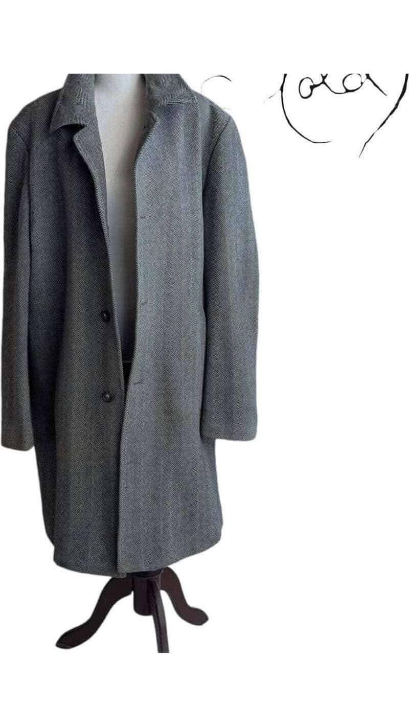 Hugo Boss Grey Herringbone Coat – XL Size