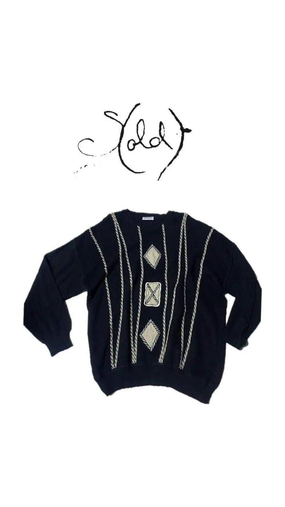 Italian Navy Wool Jumper - Vintage Winter Style, Authenticated Pre-Owned | Sold Attire