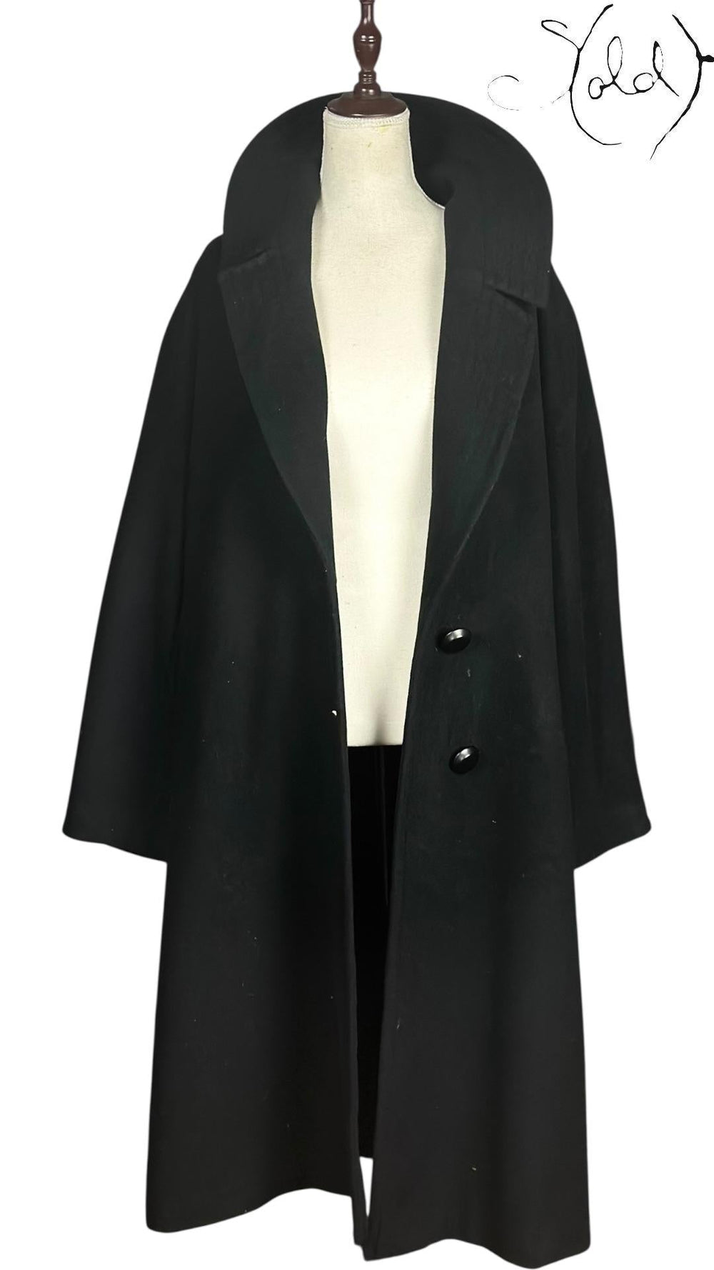 Jil Sander Wool Coat Black Kimono Sleeves Late 2010s Size 45, Detail view | Sold Attire