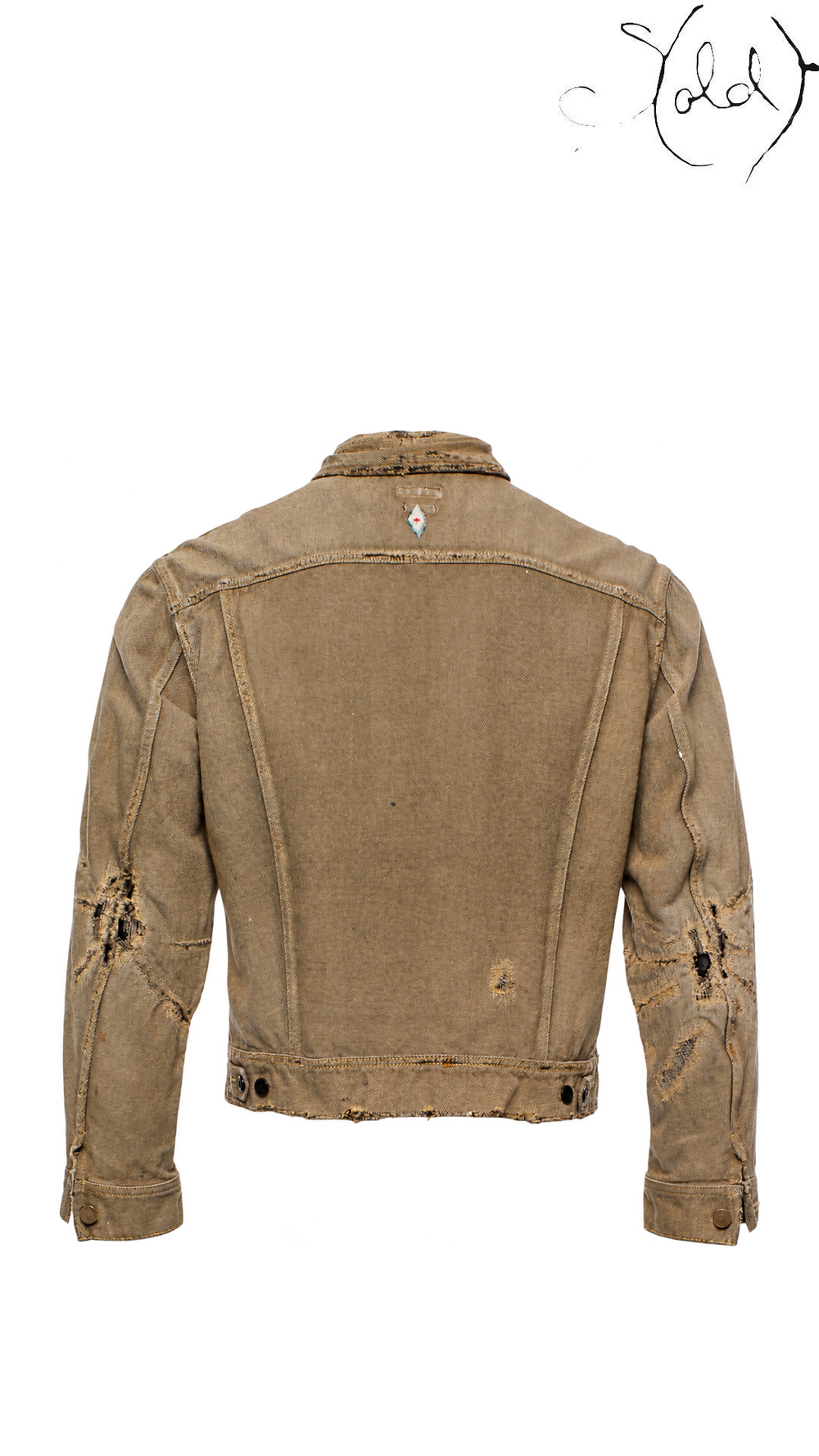 KAPITAL Ochre Embroidered Distressed Denim Jacket 44, back whole jacket
