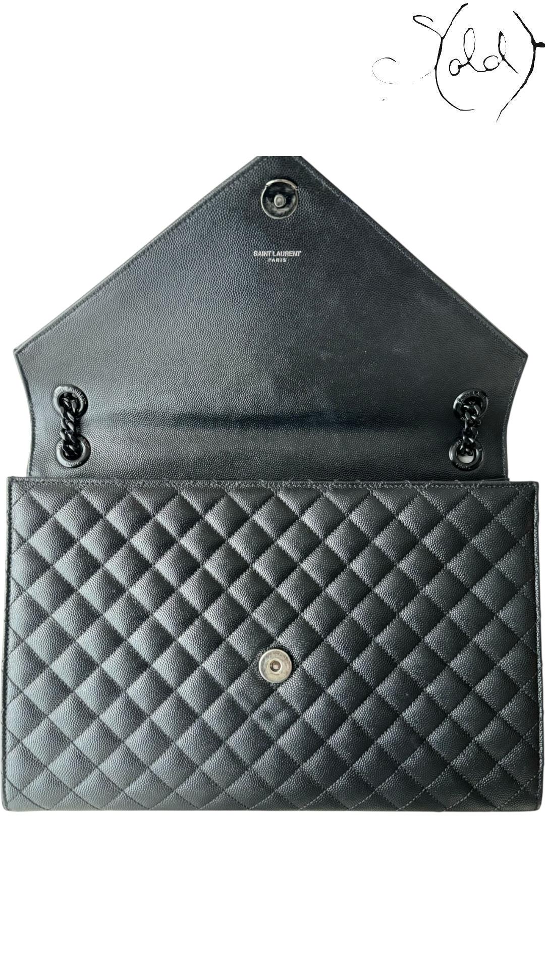 Saint Laurent Envelope Large Grained Leather Bag Black 2010s, Interior view | Sold Attire