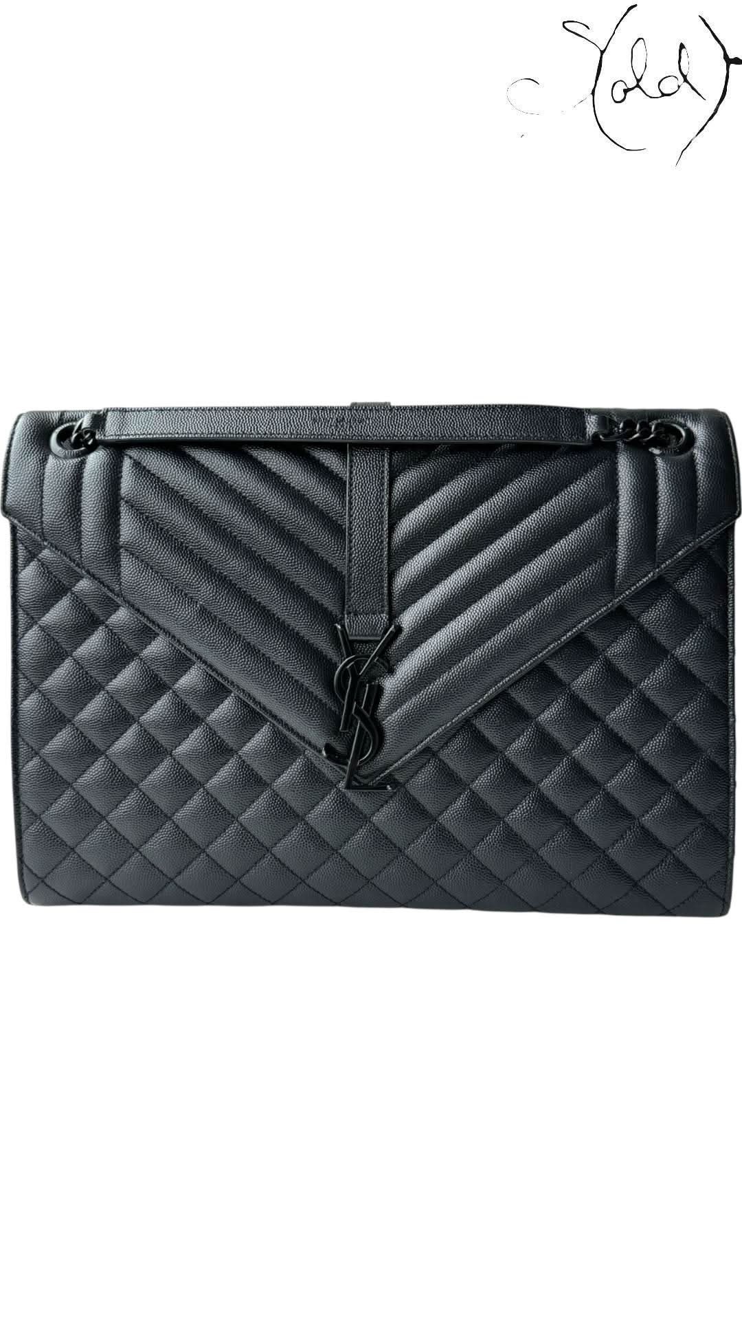 Large Saint Laurent Black Grained Leather Envelope Bag | Sold Attire - Sold Attire