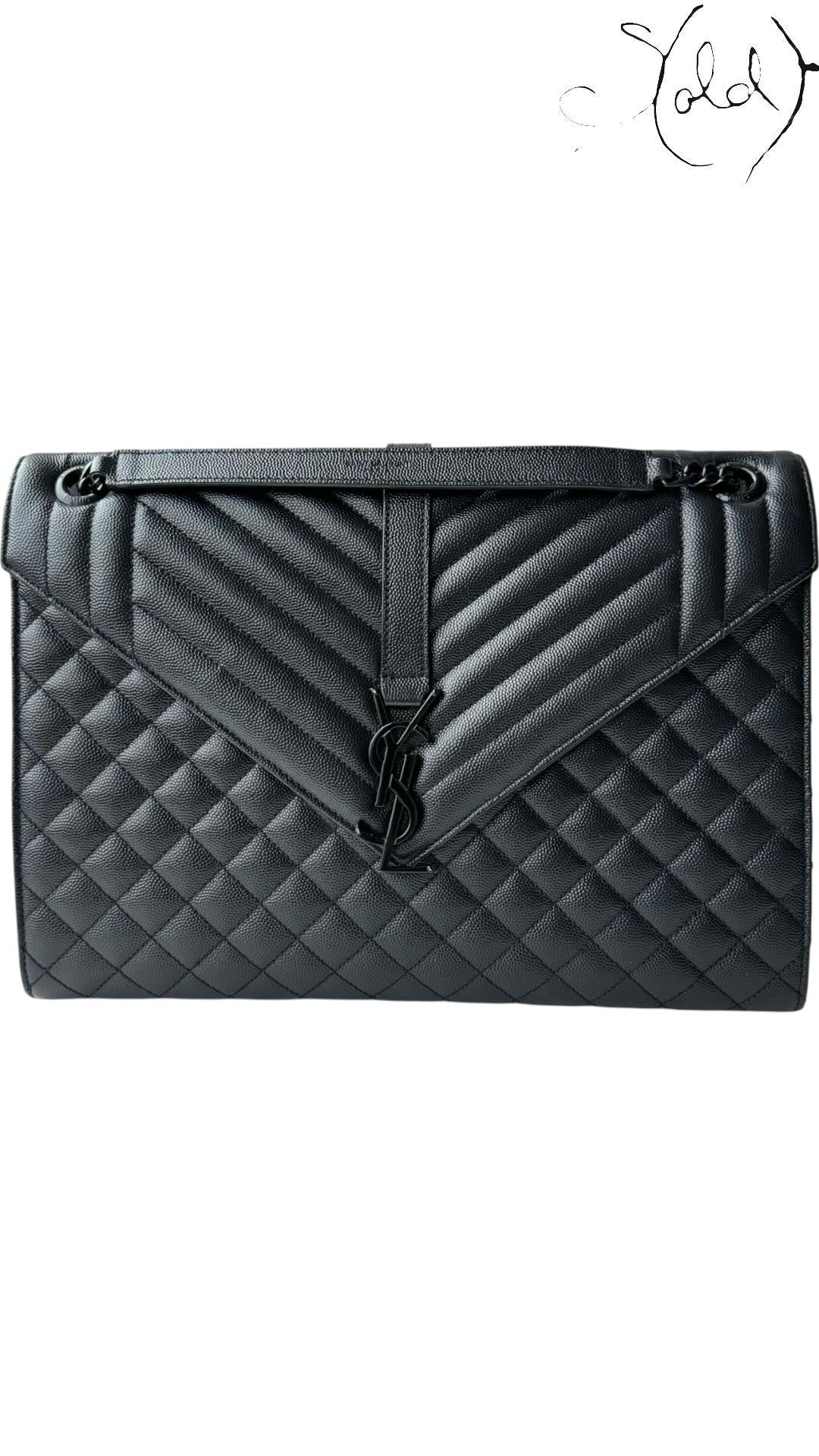 Saint Laurent Envelope Large Grained Leather Bag Black 2010s, Back view | Sold Attire