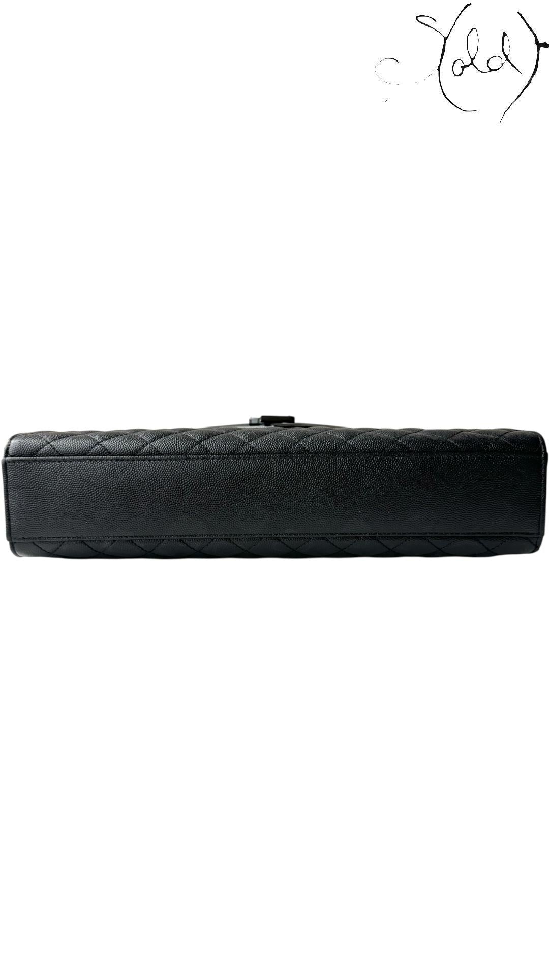 Saint Laurent Envelope Large Grained Leather Bag Black 2010s, Hardware detail | Sold Attire