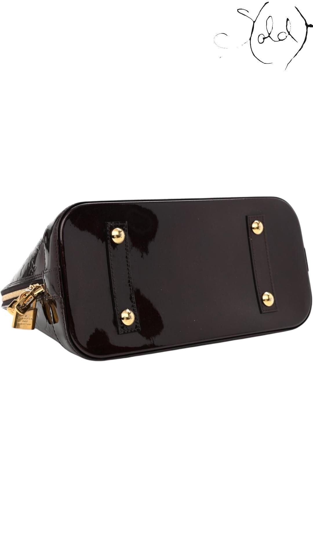 Louis Vuitton Alma BB Vernis – Amarante Patent, Hardware detail | Sold Attire