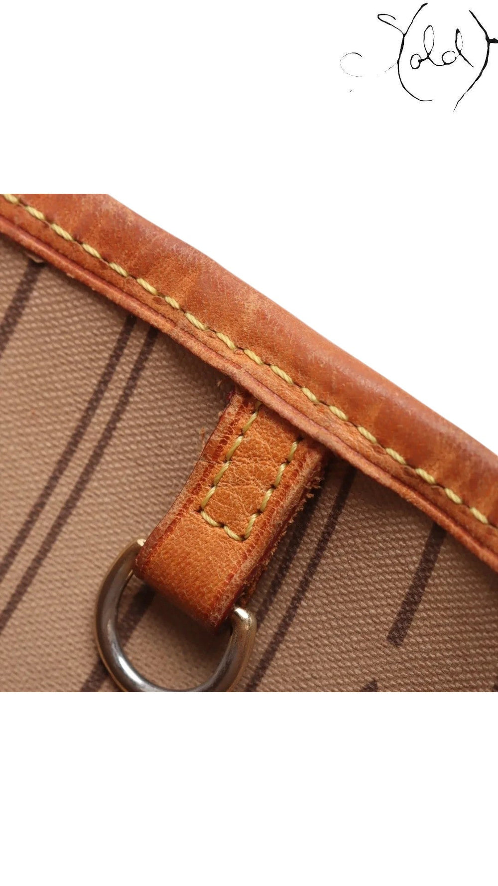 Sold Attire brown Louis Vuitton Monogram Neverfull MM coated canvas tote with vachetta leather trim and gold-tone hardware.