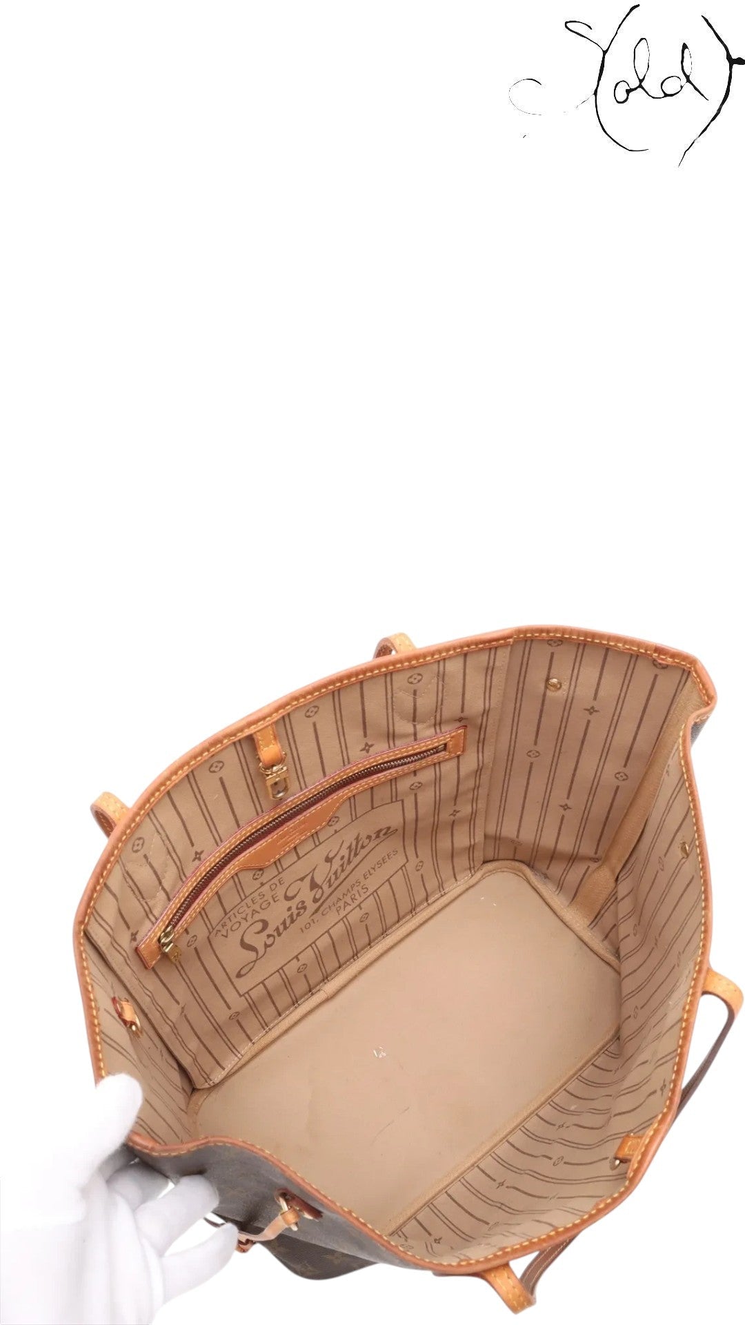 Sold Attire Louis Vuitton Monogram Neverfull MM brown coated canvas tote with leather trim and gold-tone hardware.