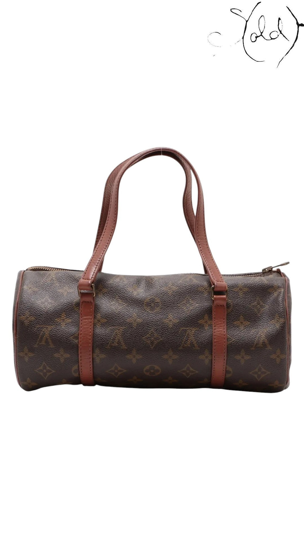 Sold Attire vintage Louis Vuitton Papillon 30 barrel bag in brown Monogram coated canvas with vachetta leather handles