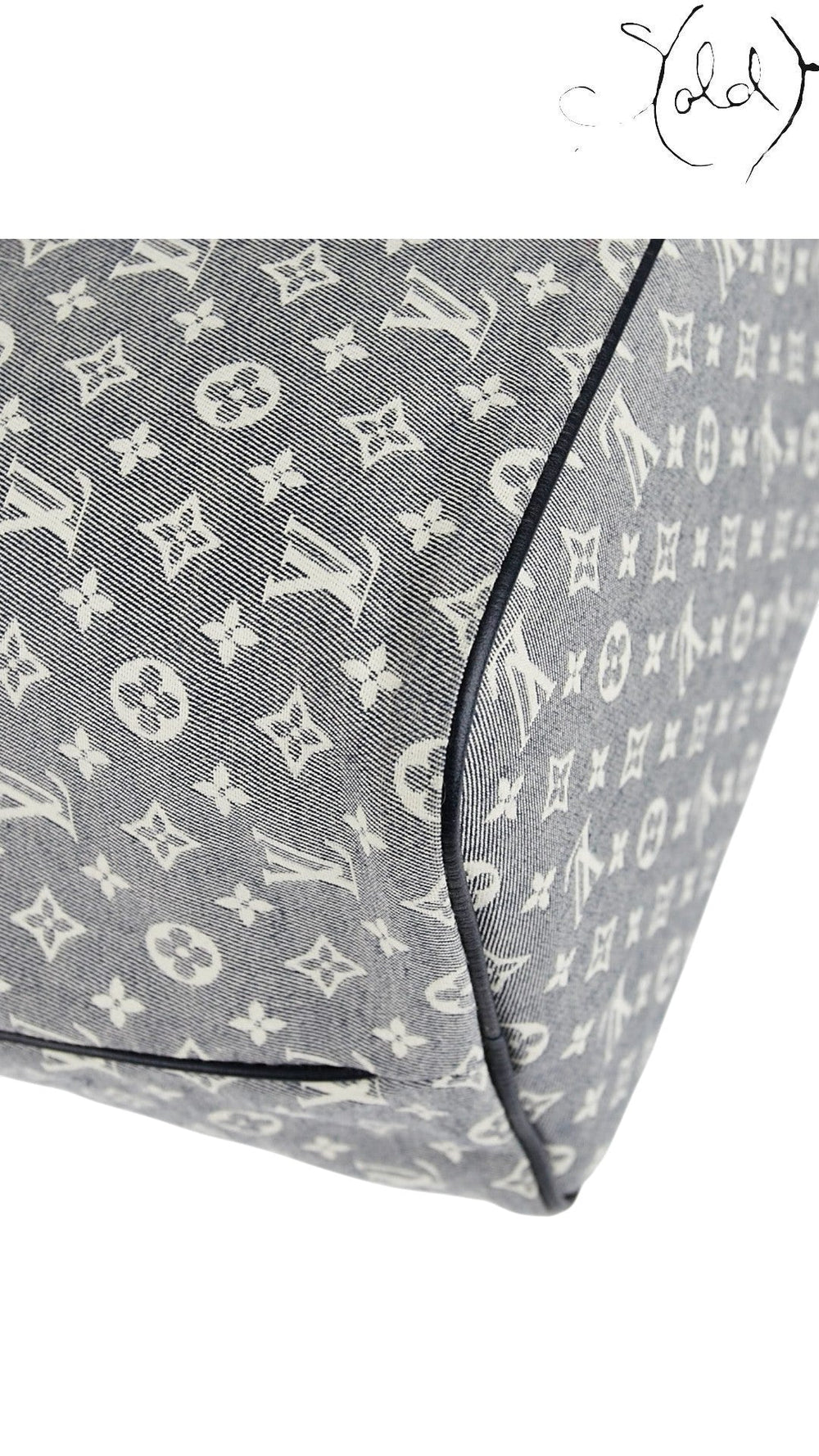 Sold Attire Louis Vuitton Neverfull MM tote in Encre Monogram Idylle canvas with dark calfskin leather corner trim.