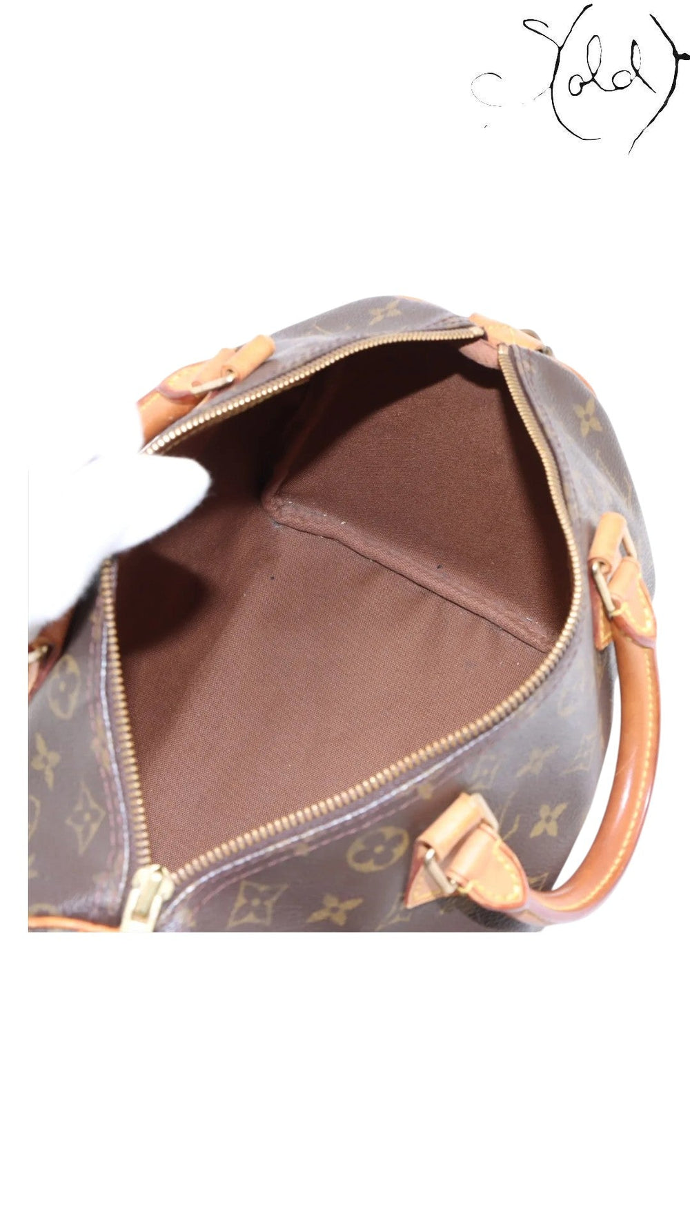 Sold Attire Louis Vuitton Speedy 30 Monogram canvas bag with natural Vachetta leather trim and handles, circa 2000.
