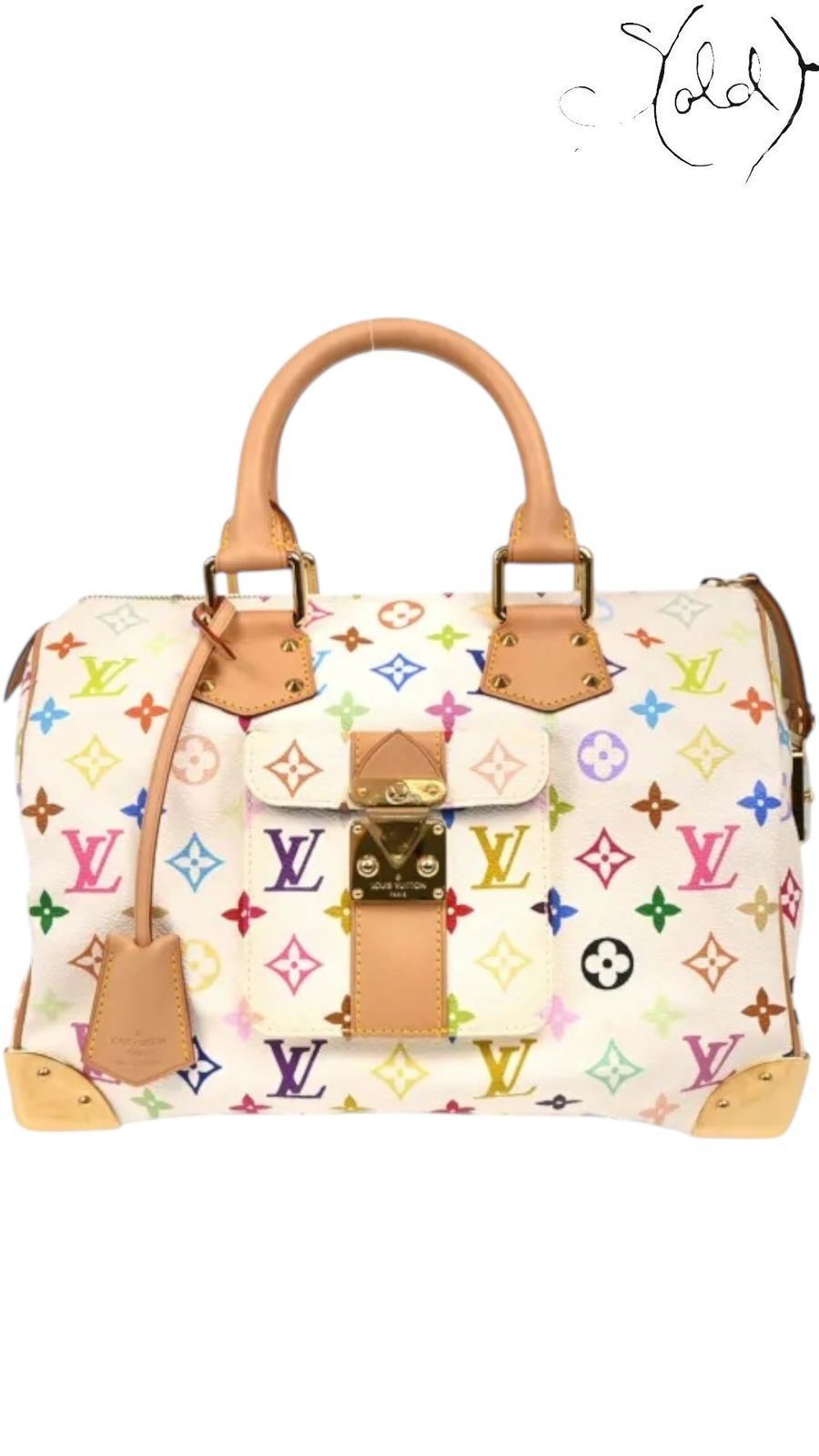 Louis Vuitton x Takashi Murakami Multicolore Speedy 30 White 2003, Detail view | Sold Attire