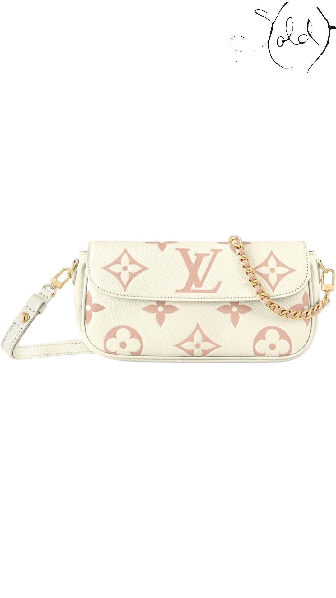 Sold Attire Louis Vuitton Wallet on Chain Ivy bicolor rose monogram empreinte calfskin with gold chain strap.