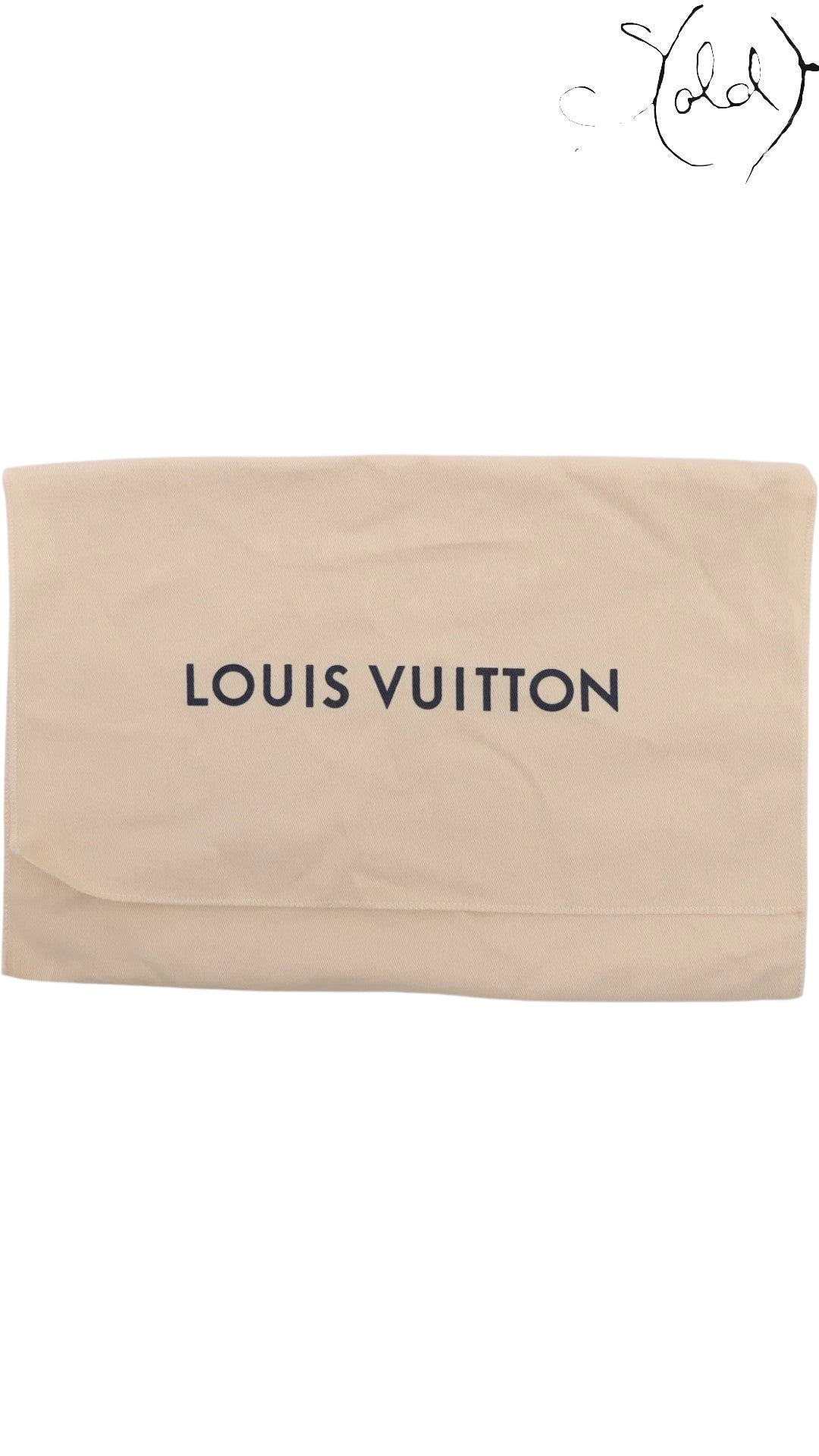 Sold Attire beige dust bag with black Louis Vuitton logo
