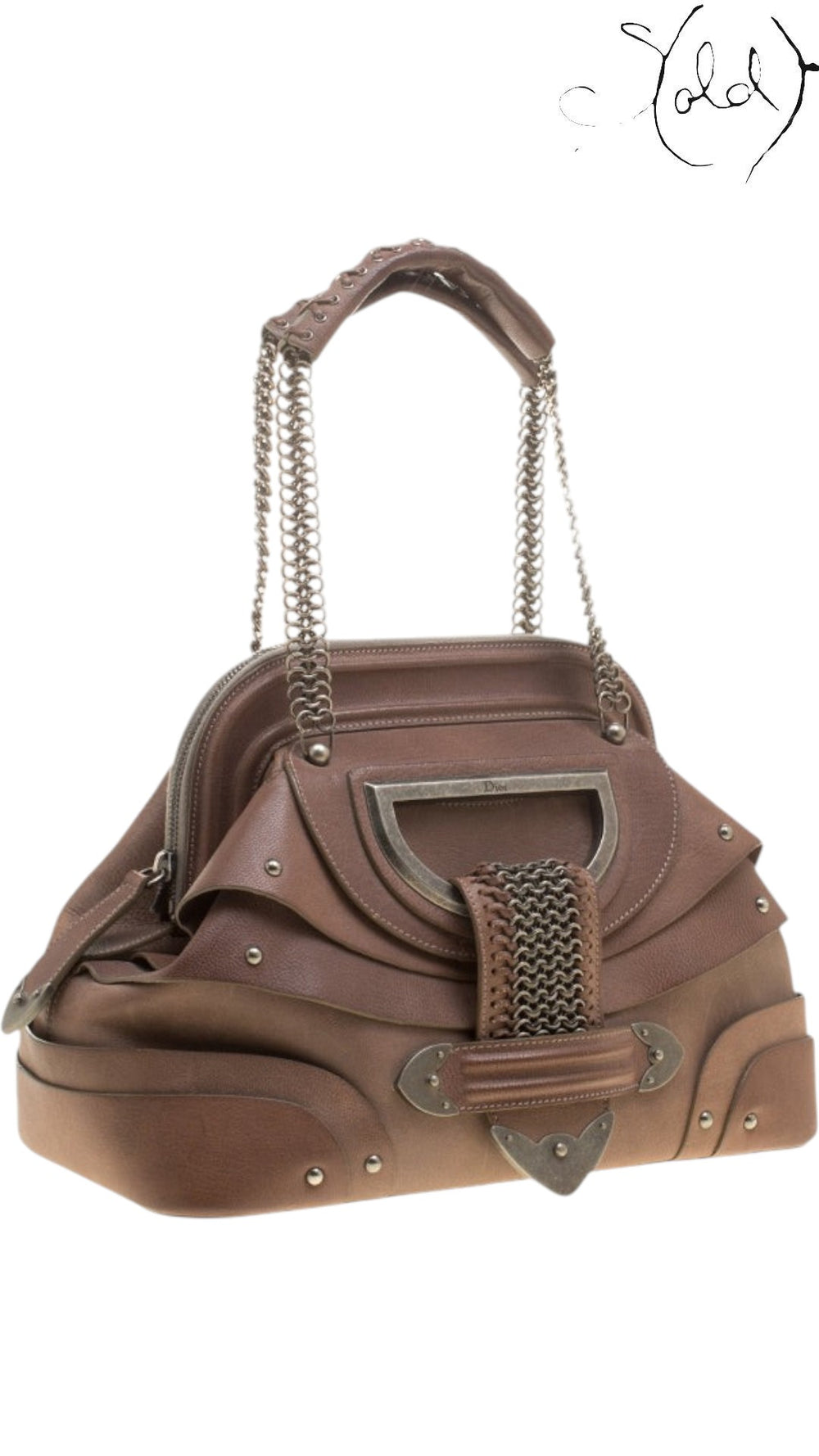 Dior Jeanne Frame Satchel brown leather side view
