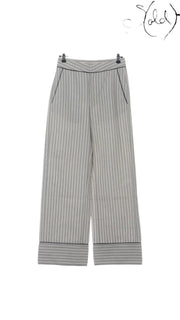 MM6 Maison Margiela Wide-Leg Striped Cotton Pants Gray SS19 Size 13 / 36 EU