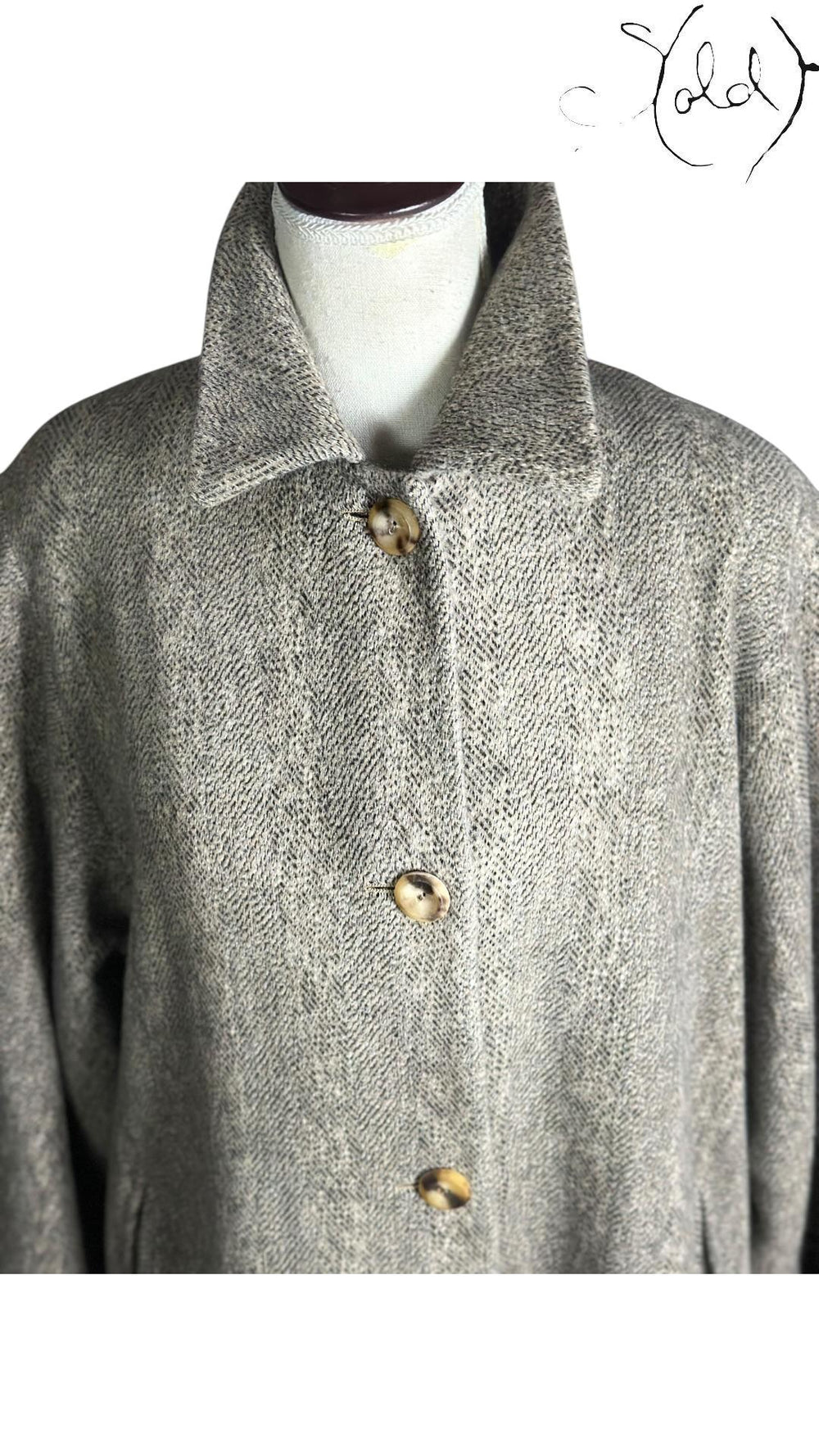 Max Mara Angora Wool Herringbone Coat Grey 2010s Size 40-44, Detail view | Sold Attire