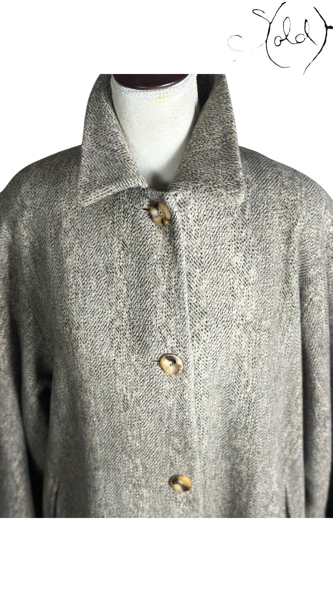 Max Mara Angora Wool Herringbone Coat Grey 2010s Size 40-44, Detail view | Sold Attire