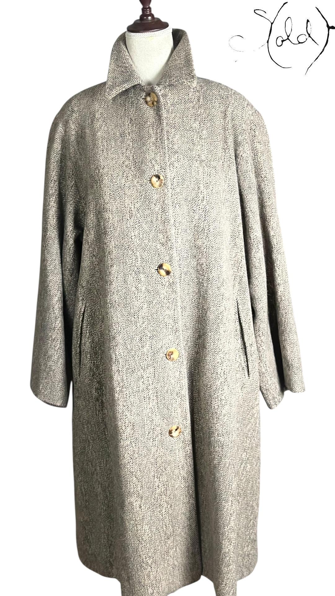 Max Mara Angora Wool Herringbone Coat Grey 2010s Size 40-44, Side view | Sold Attire