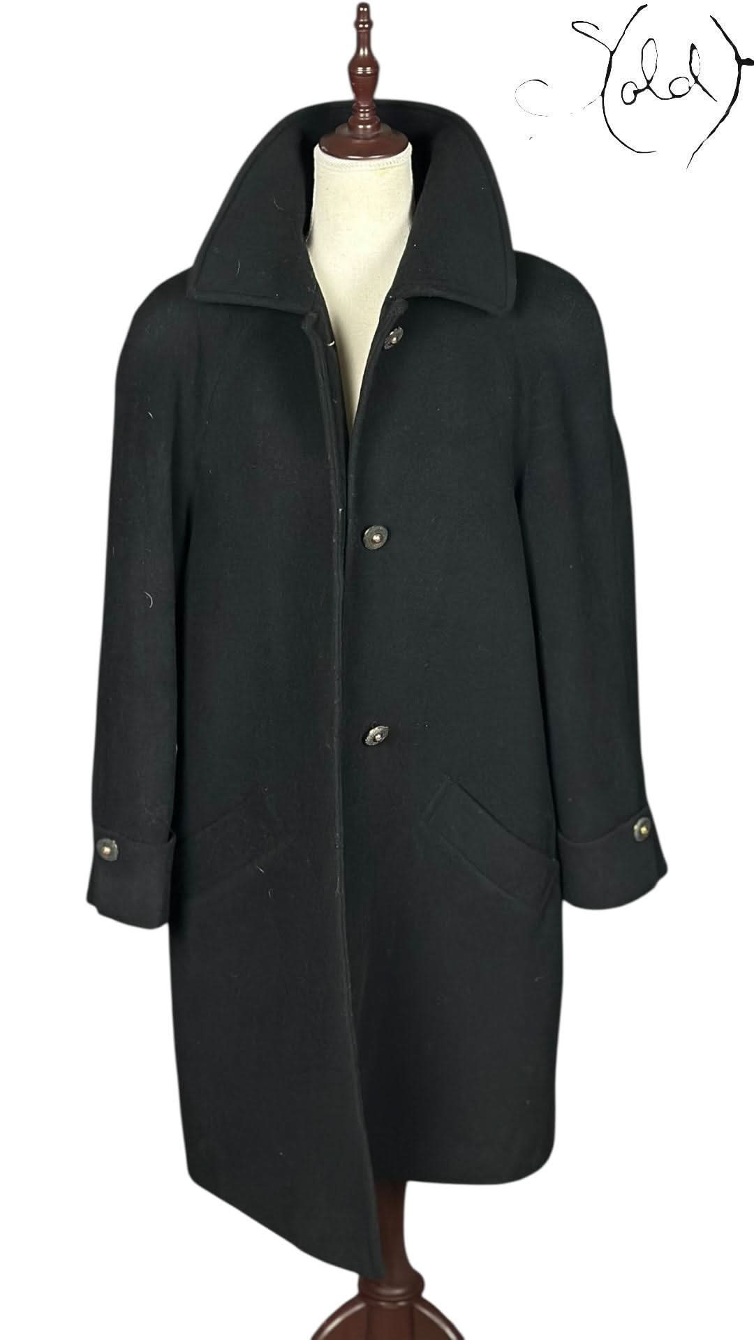 MaxMara Coat variant_title Max Mara Lana Wool Shawl Collar Overcoat Black | Sold Attire