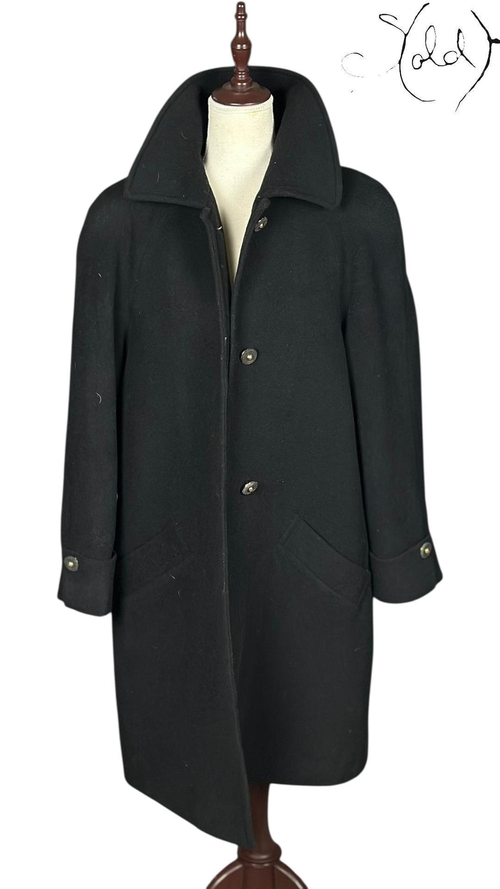 Max Mara Lana Wool Shawl Collar Overcoat Black, Base view | Sold Attire