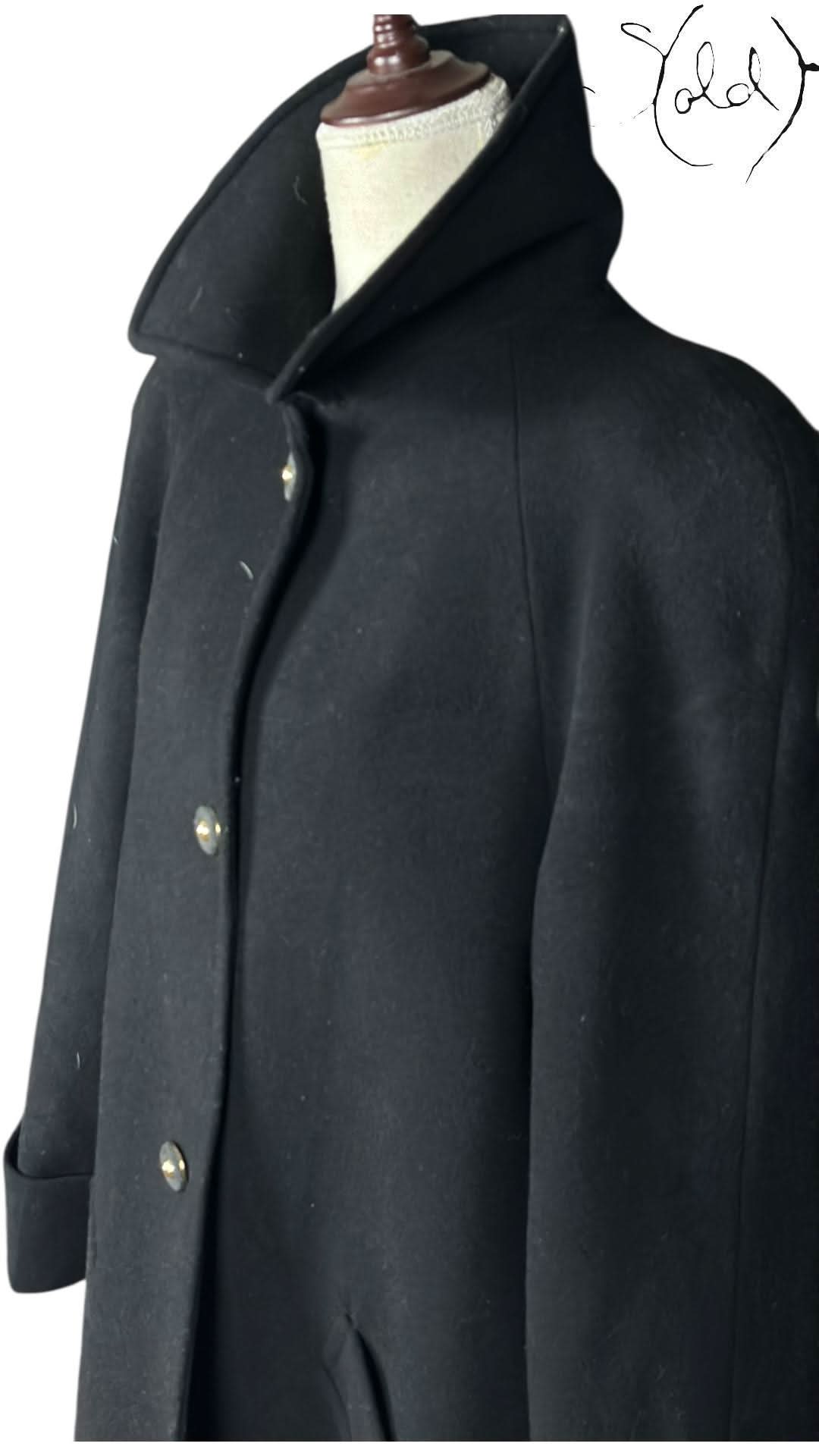 MaxMara Coat variant_title Max Mara Lana Wool Shawl Collar Overcoat Black | Sold Attire