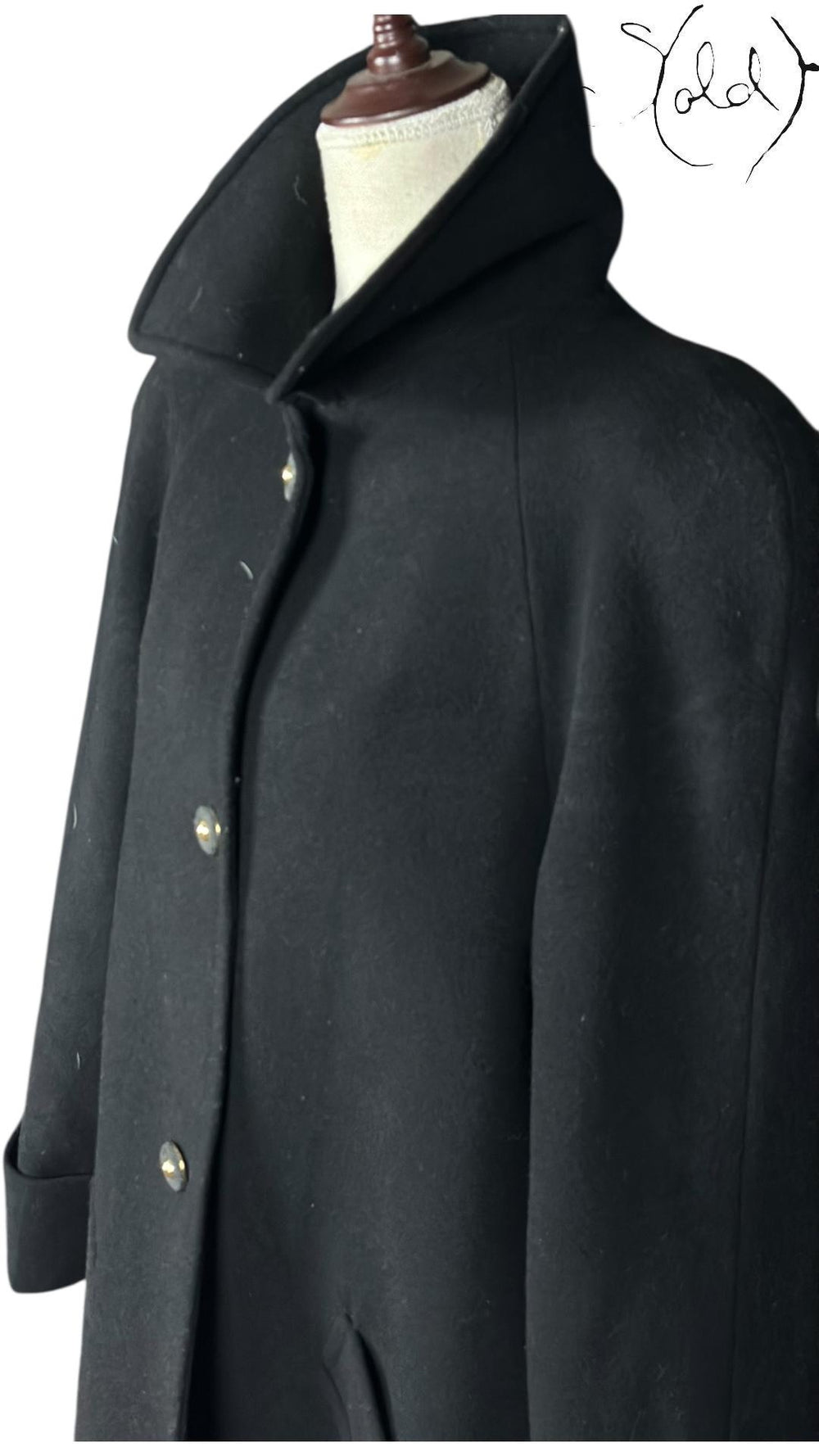 Max Mara Lana Wool Shawl Collar Overcoat Black, Back view | Sold Attire
