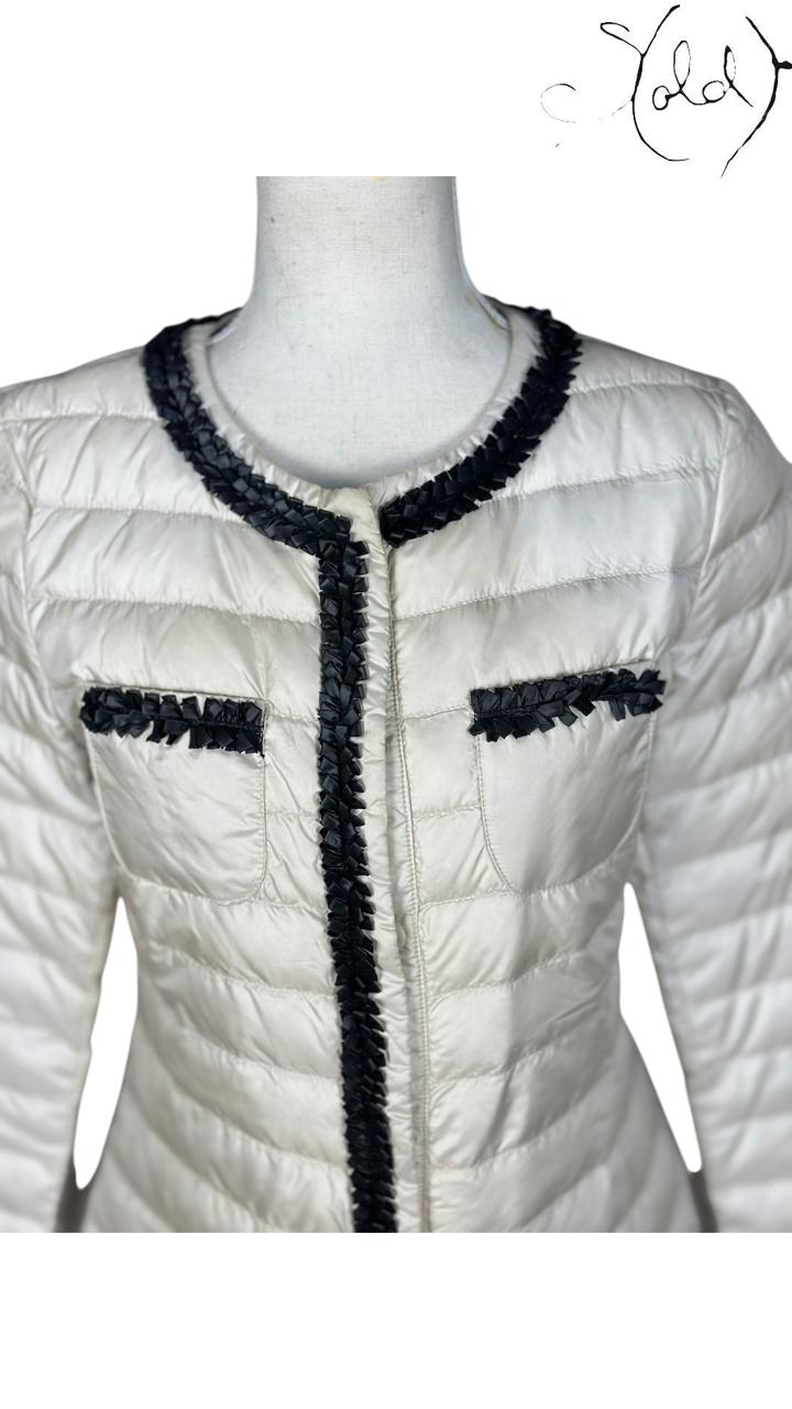 Max Mara Weekend Quilted Jacket Cream Black Trim 2000s, Back view | Sold Attire