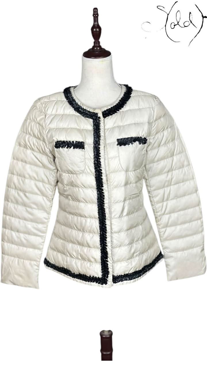 Max Mara Quilted Jacket variant_title Max Mara Weekend Quilted Jacket Cream Black Trim 2000s | Sold Attire