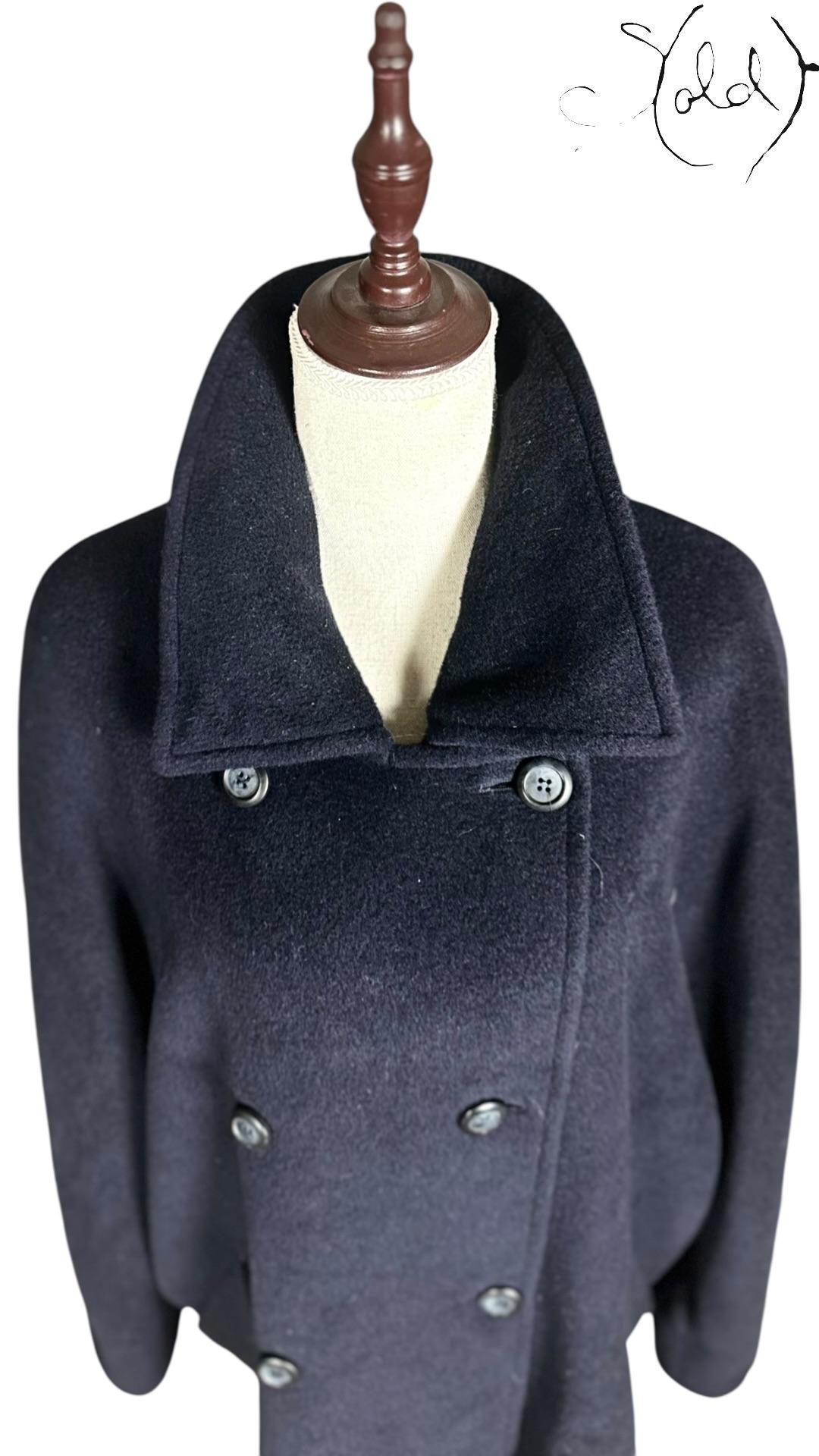 Max Mara Wool Double-Breasted Coat Navy Blue 2010s Size 44, Back view | Sold Attire
