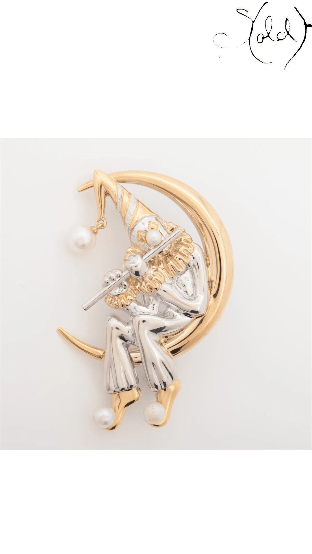 MIKIMOTO moon clown pearl brooch, front view