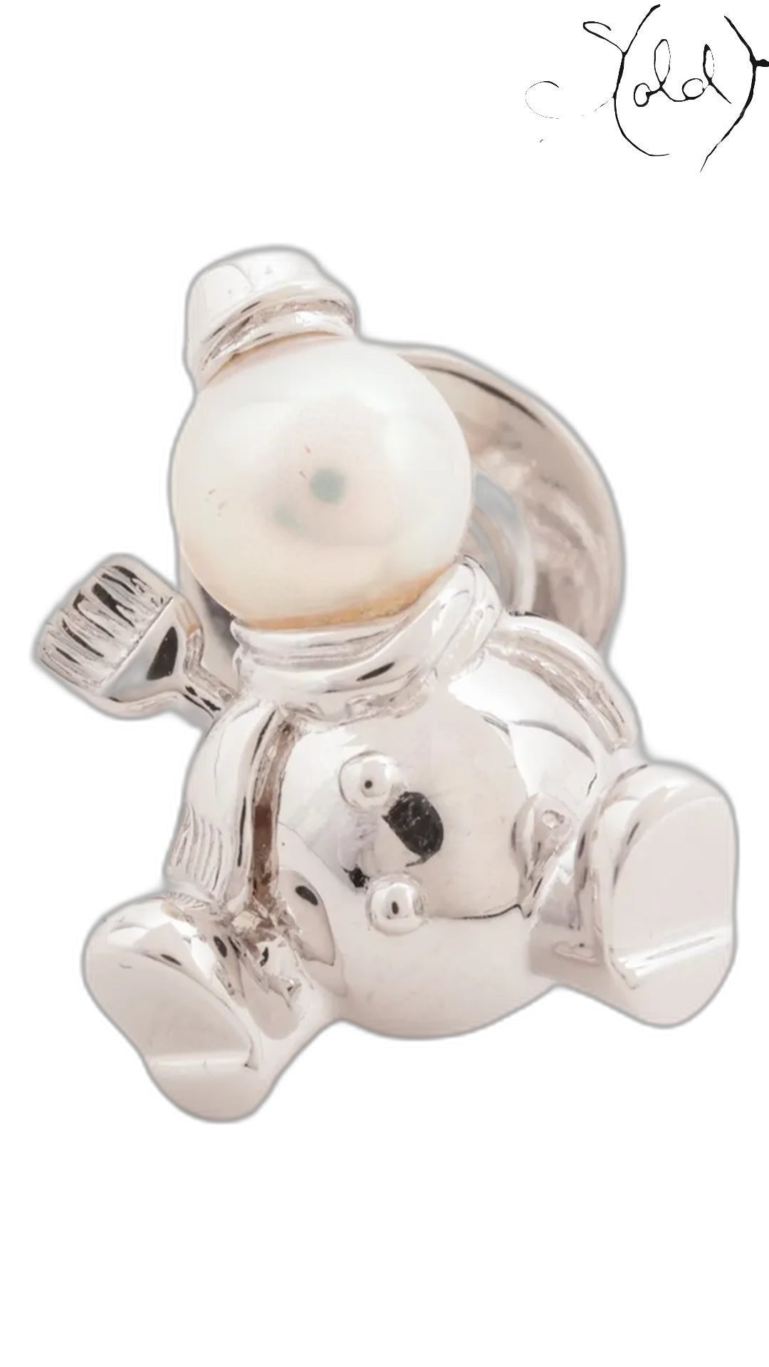 MIKIMOTO snowman pearl brooch, front view