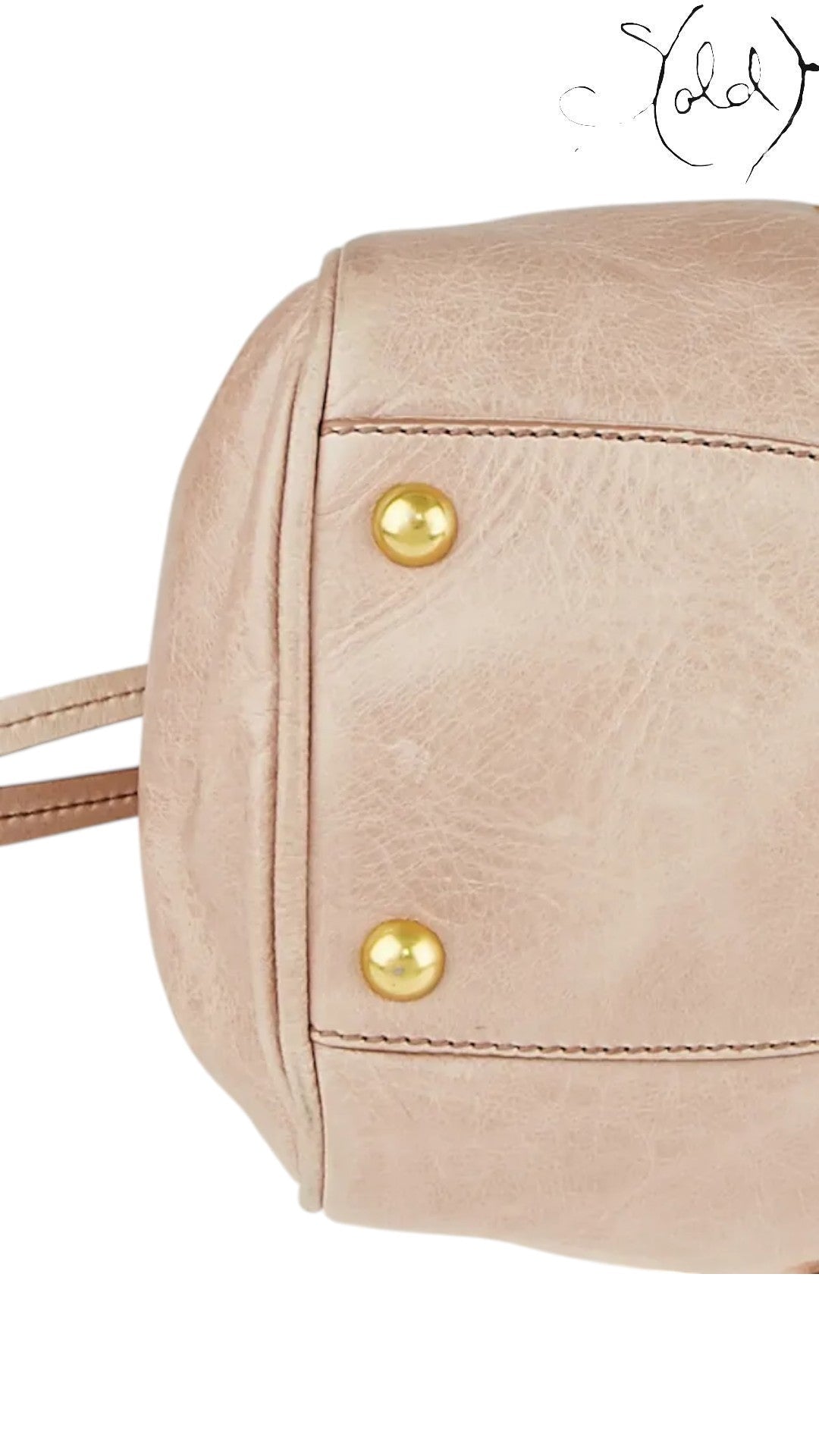 Sold Attire Miu Miu Vitello Lux Bow Bag in Fumo grey distressed leather with gold-tone hardware and protective feet.