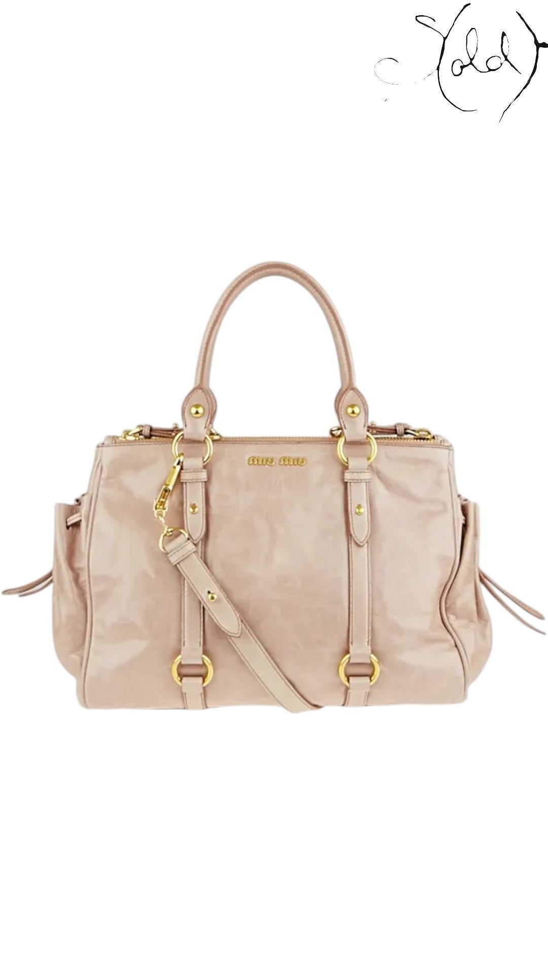 Sold Attire Miu Miu Vitello Lux Bow Bag in Fumo grey leather with gold-tone hardware and dual tonal bows.