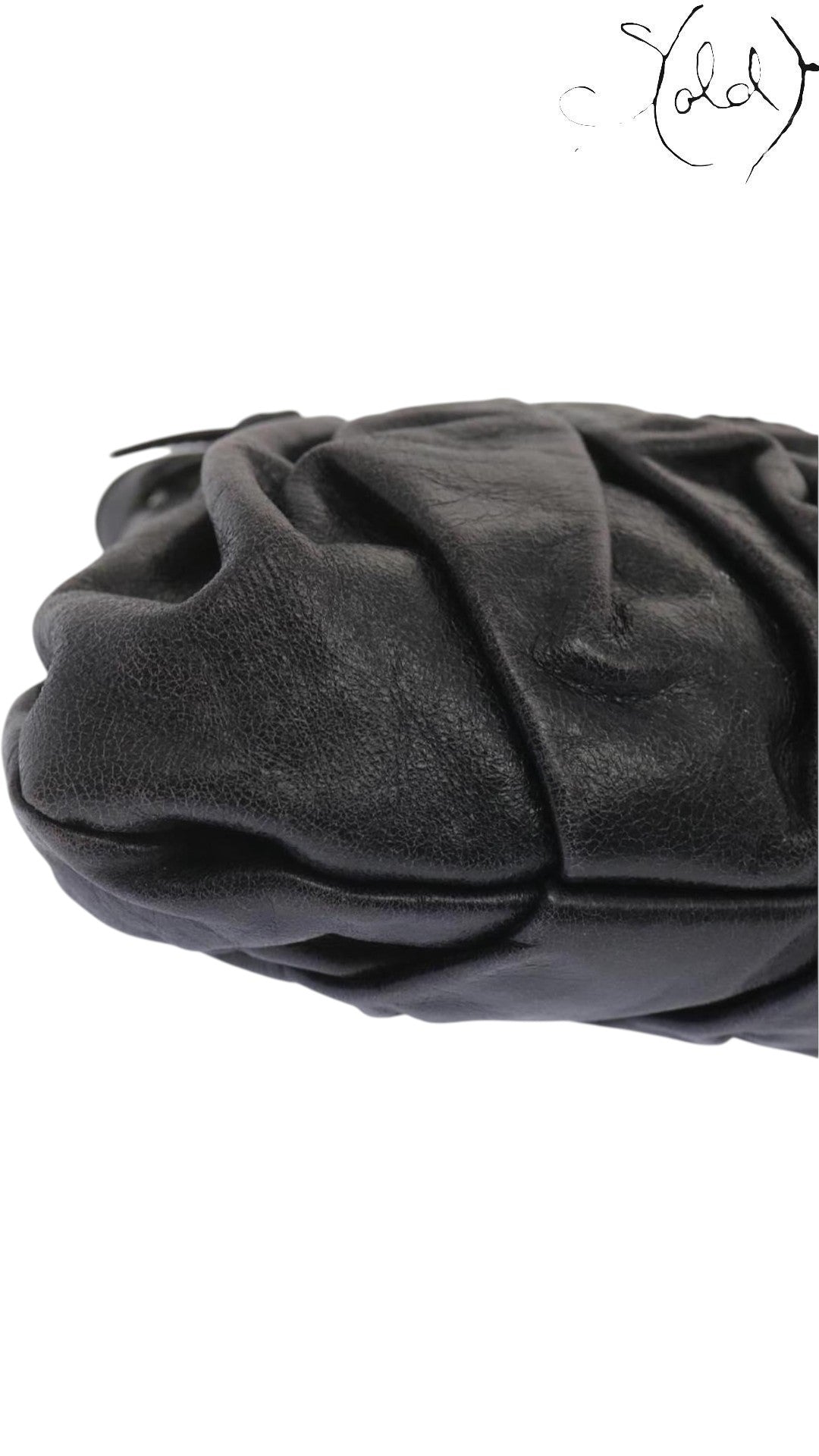 Miu Miu Dark Grey Gathered Leather Clutch, Hardware detail | Sold Attire