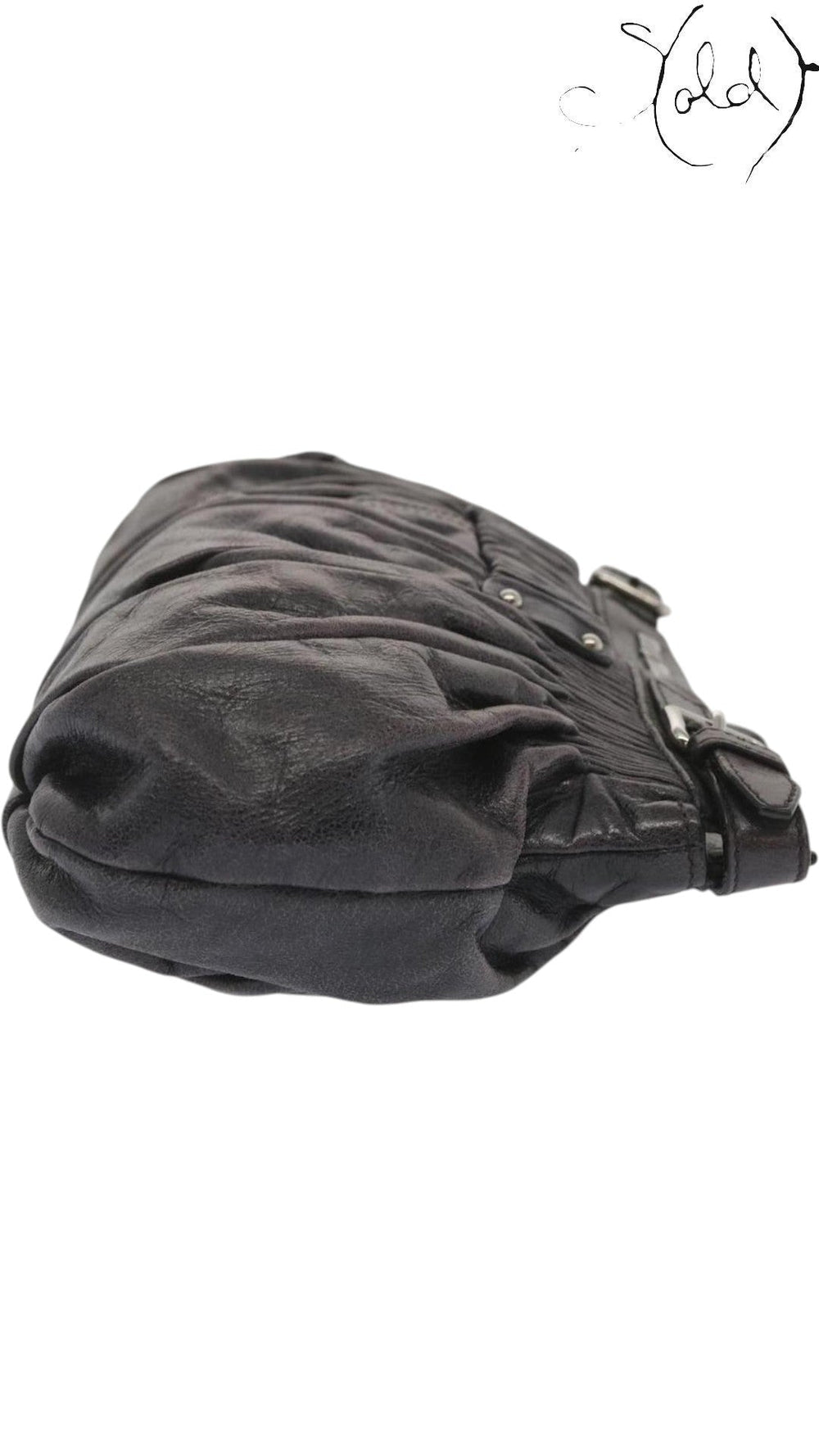 Miu Miu Dark Grey Gathered Leather Clutch, Back view | Sold Attire