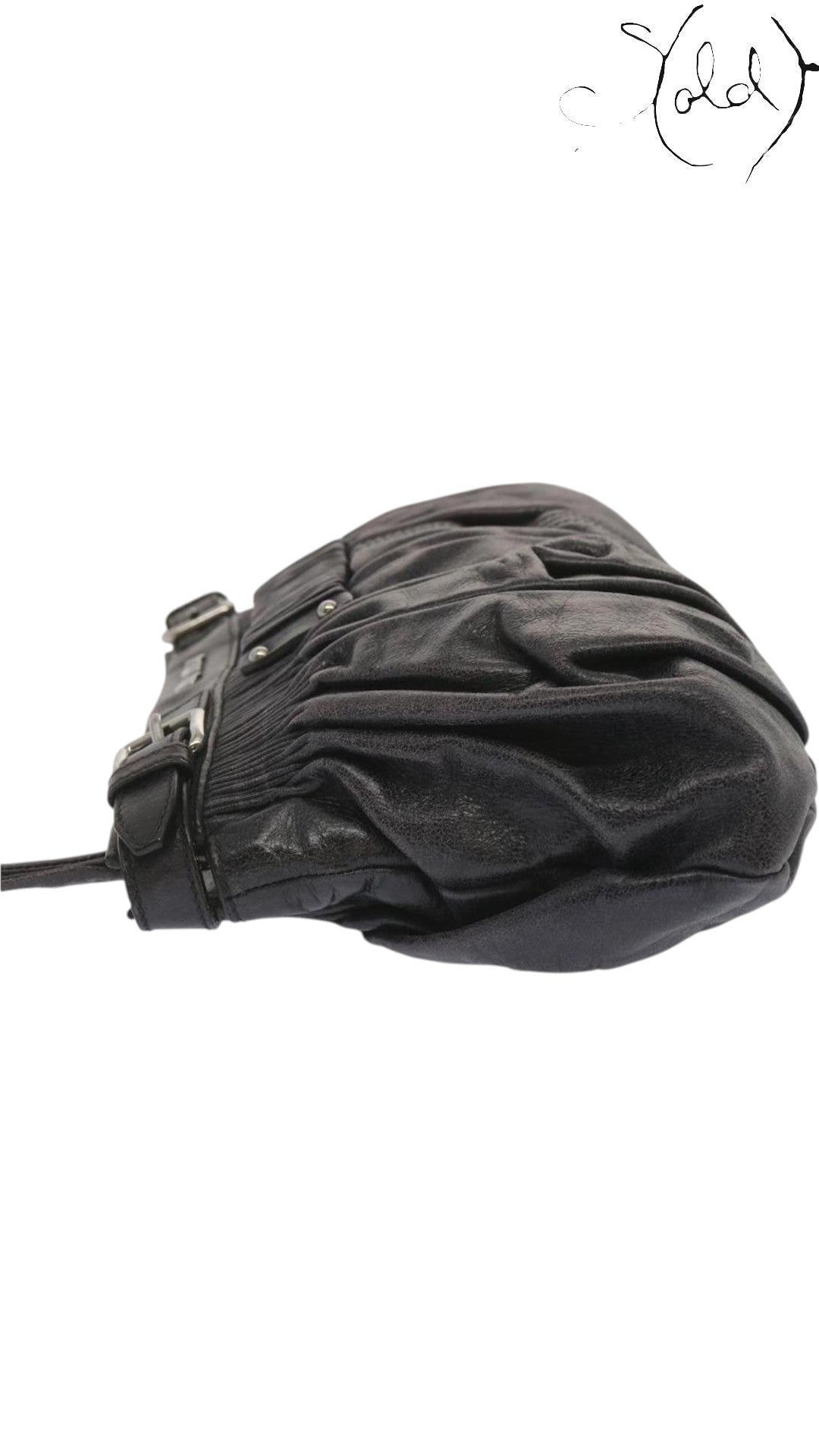 Miu Miu Dark Grey Gathered Leather Clutch, Interior view | Sold Attire