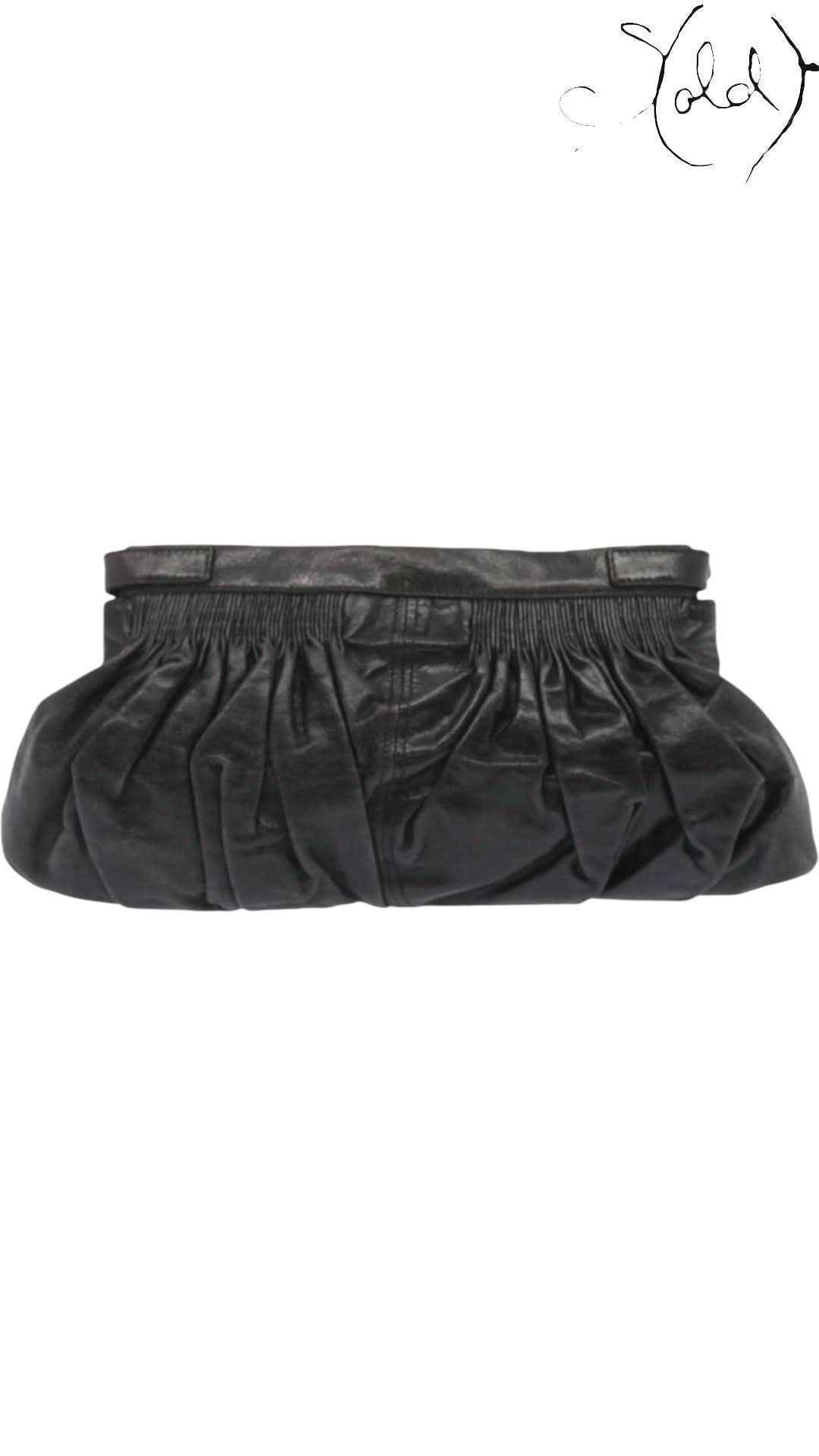 Miu Miu Clutch Bags Miu Miu Dark Grey Gathered Leather Clutch| Sold Attire