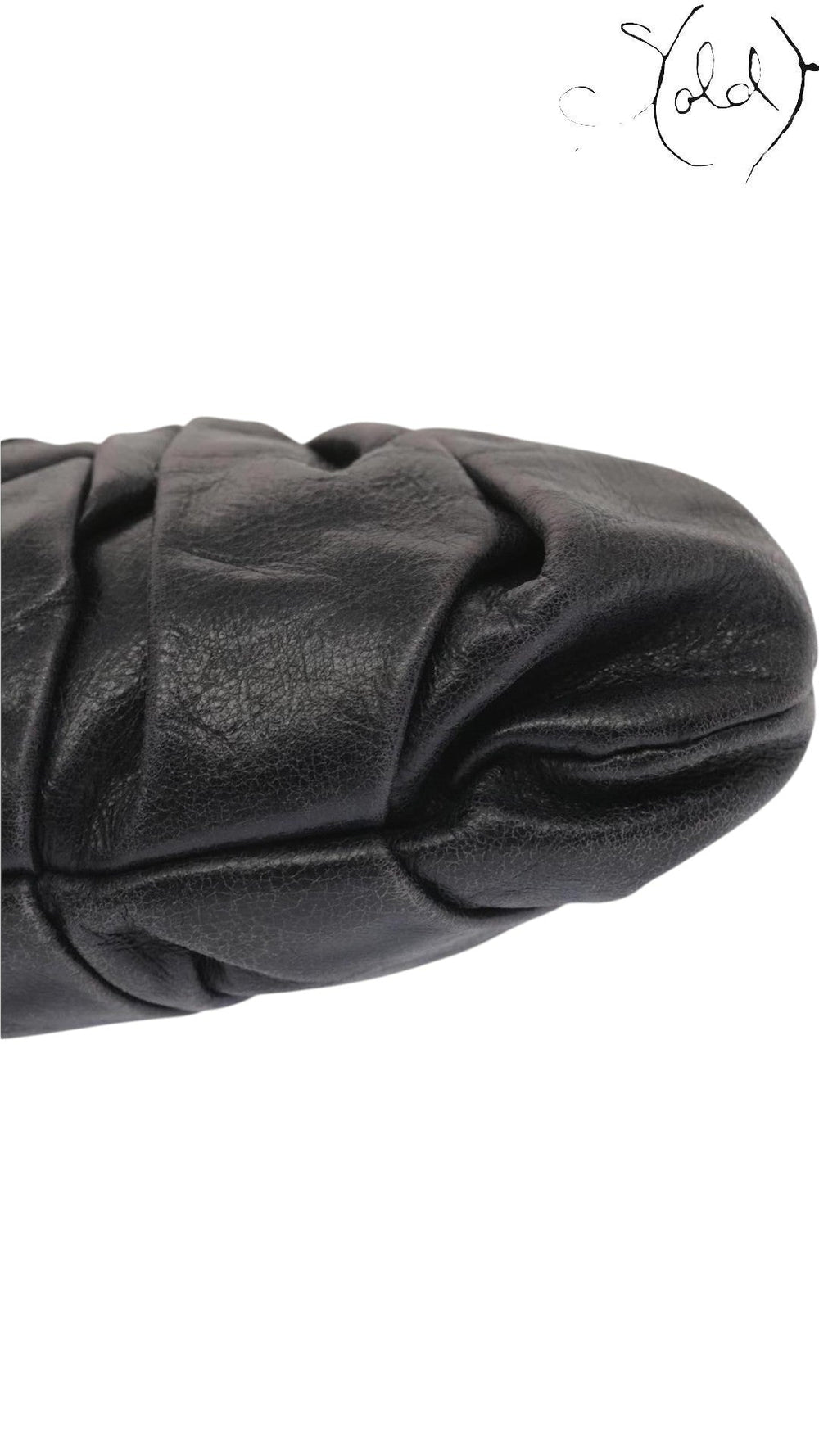 Miu Miu Dark Grey Gathered Leather Clutch, Base view | Sold Attire