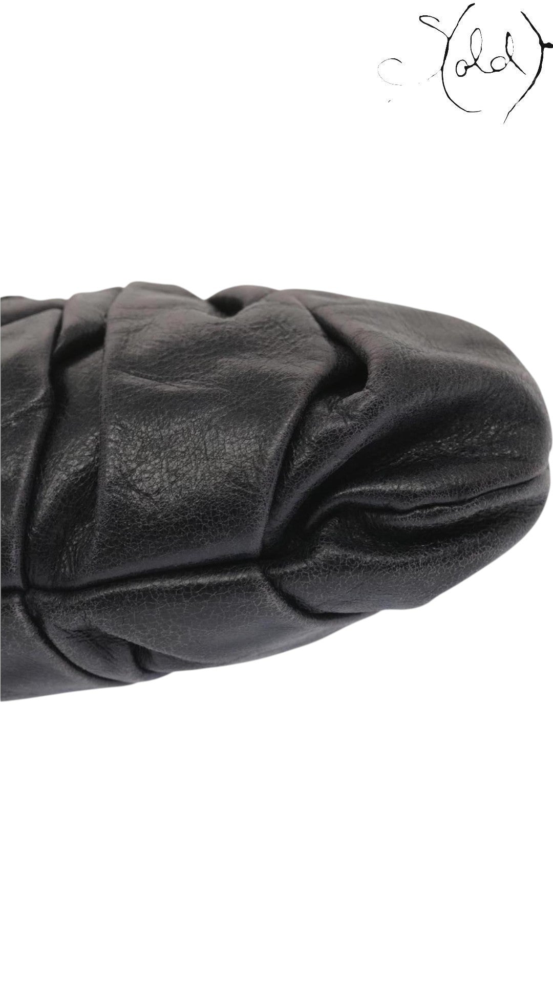 Miu Miu Dark Grey Gathered Leather Clutch, Base view | Sold Attire